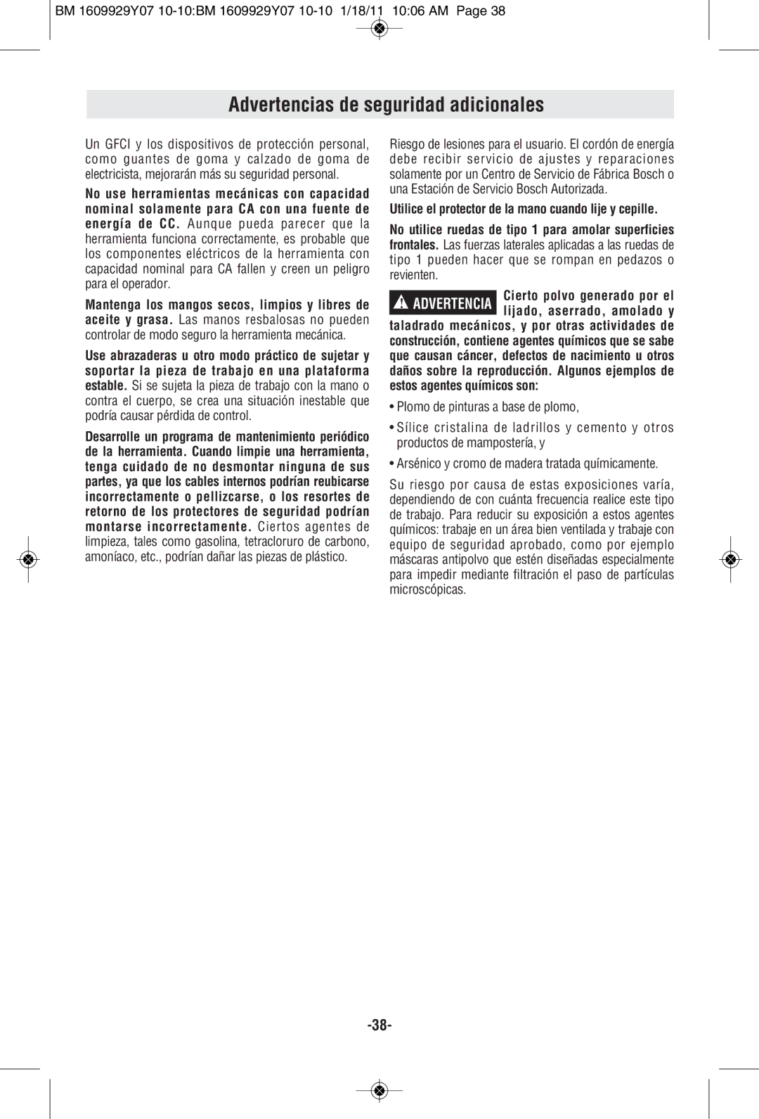 Bosch Power Tools 1821D manual Advertencias de seguridad adicionales 