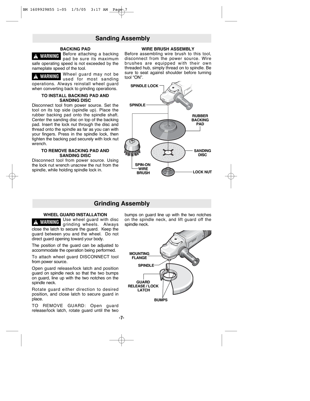 Bosch Power Tools 1853-6, 1853-5 manual Sanding Assembly, Grinding Assembly 