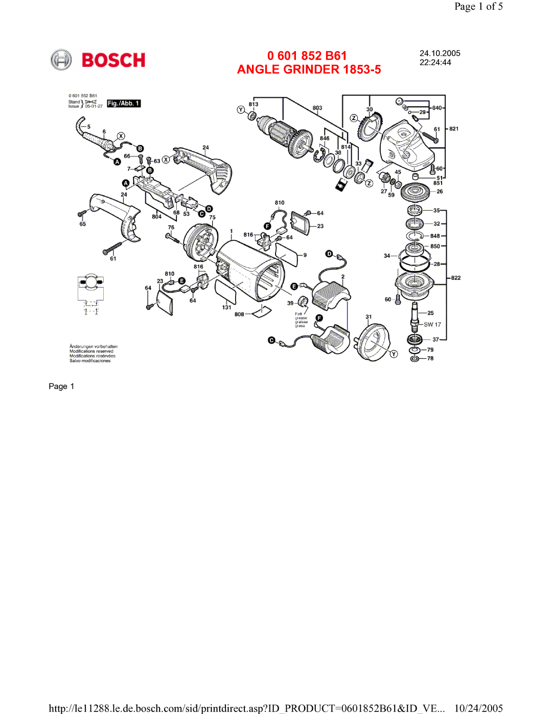 Bosch Power Tools 1853-5 manual Angle Grinder 