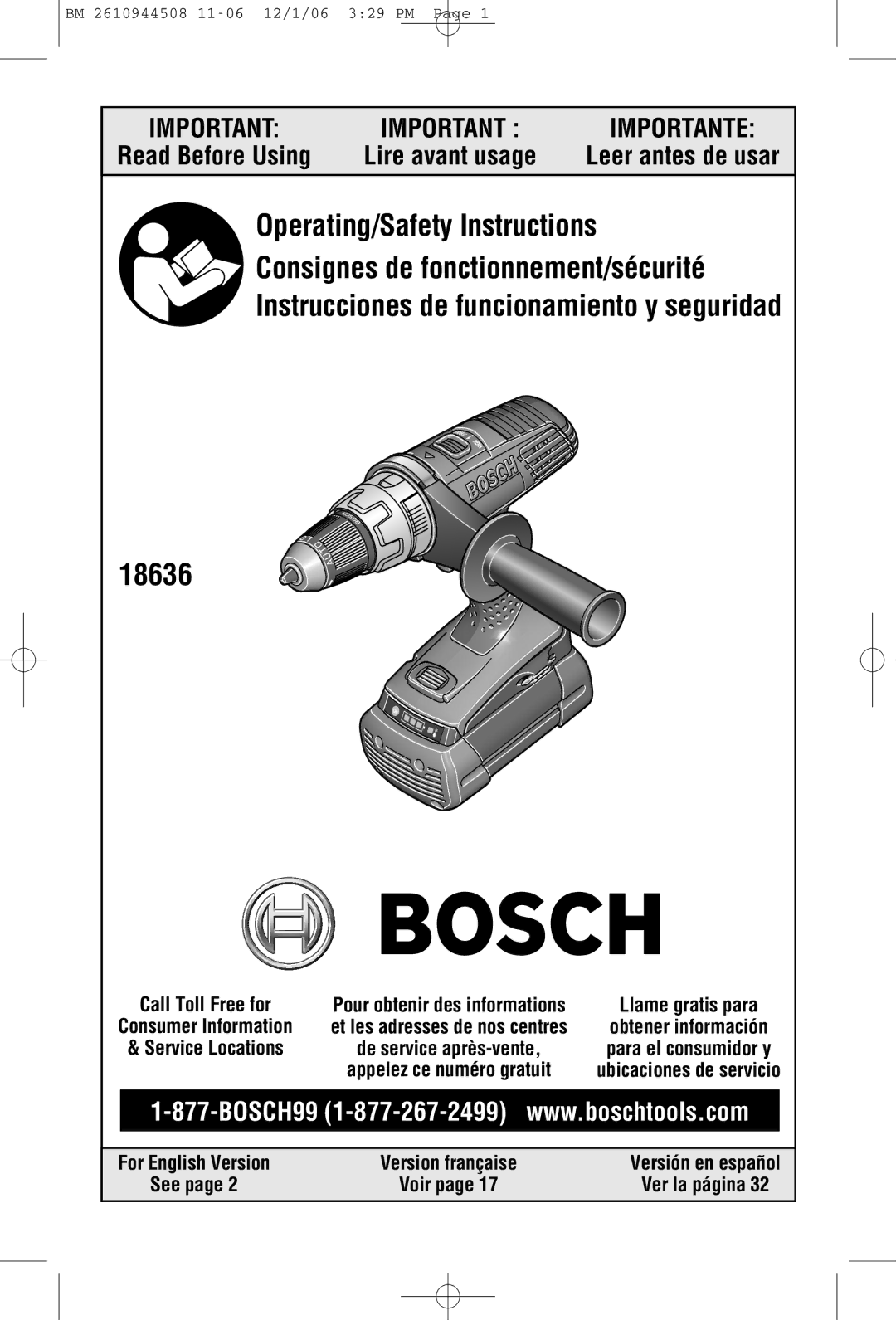 Bosch Power Tools 18636-02, 18636-03, 18636-01 manual Read Before Using 