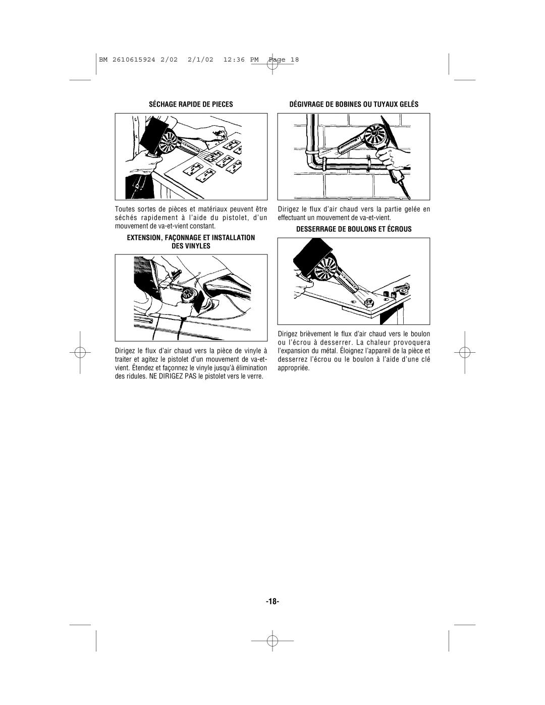 Bosch Power Tools 1942 manual Séchage Rapide DE Pieces, DES Vinyles, Desserrage DE Boulons ET Écrous 