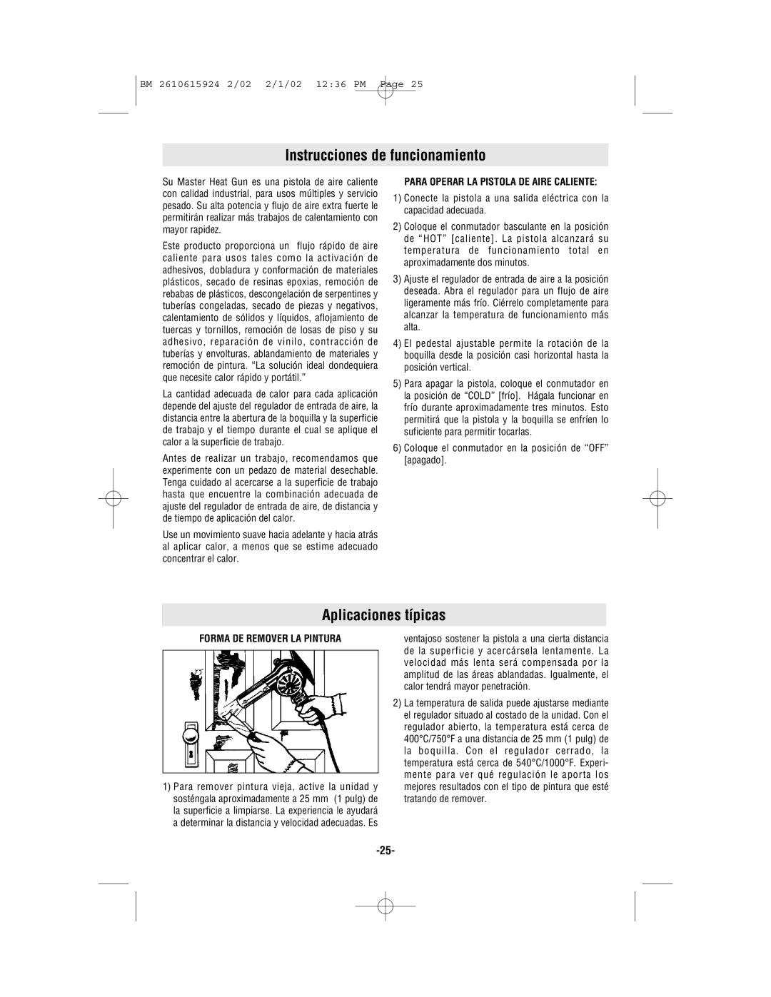 Bosch Power Tools 1942 Instrucciones de funcionamiento, Aplicaciones típicas, Para Operar LA Pistola DE Aire Caliente 