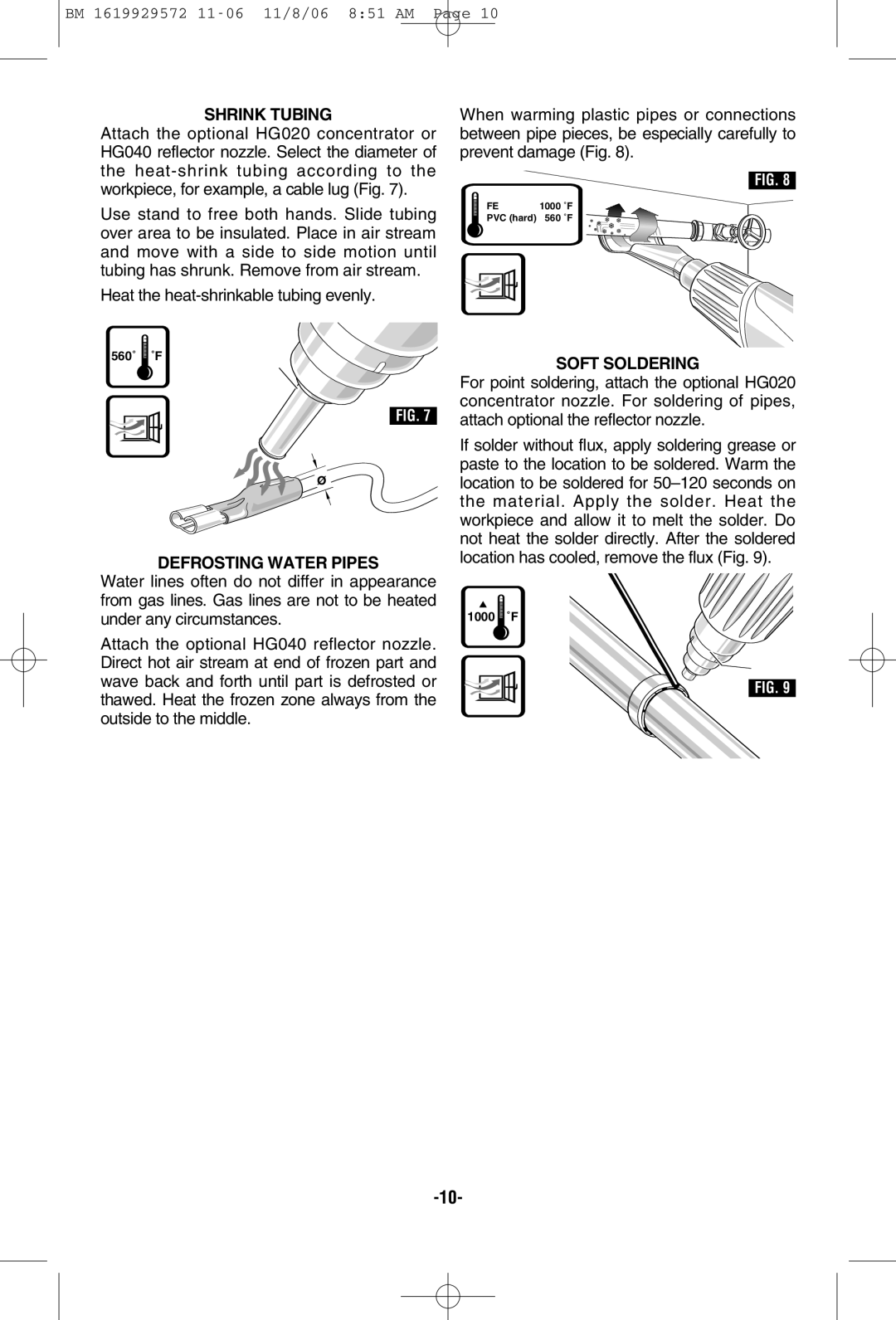 Bosch Power Tools 1944LCD manual Shrink Tubing, Defrosting Water Pipes, Soft Soldering 