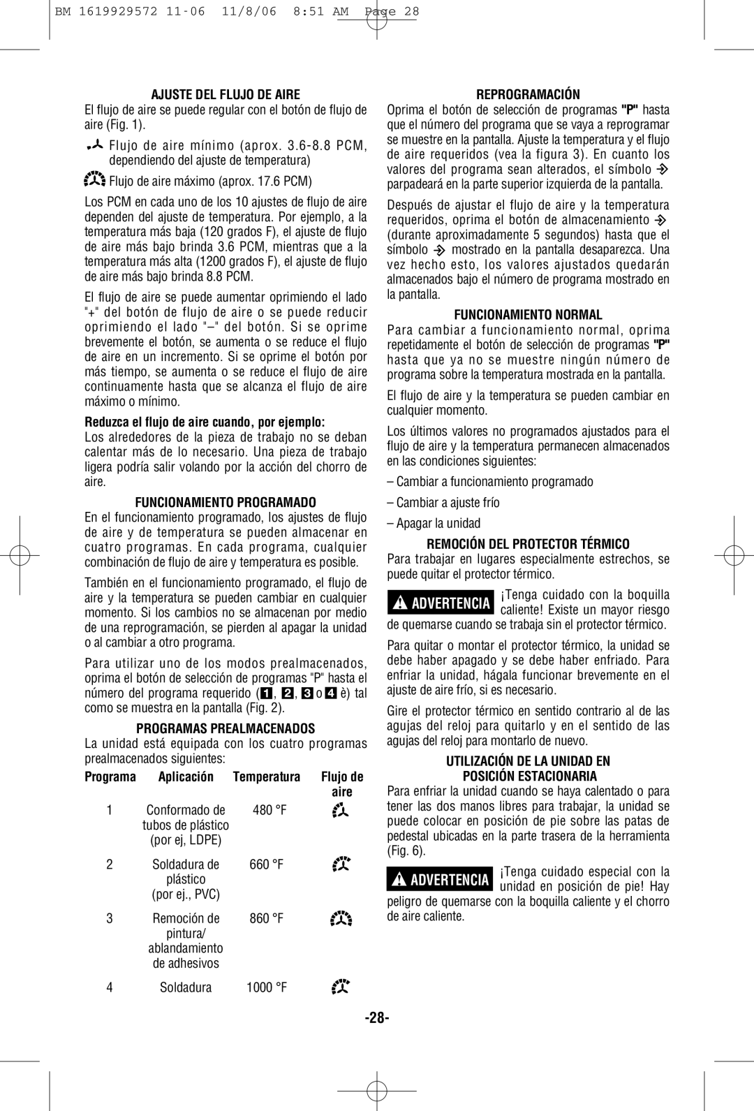 Bosch Power Tools 1944LCD Ajuste DEL Flujo DE Aire, Funcionamiento Programado, Programas Prealmacenados, Reprogramación 