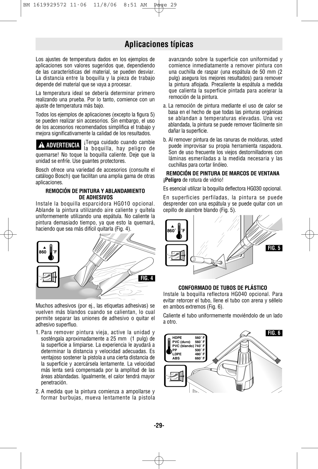 Bosch Power Tools 1944LCD manual Aplicaciones típicas, DE Adhesivos, Conformado DE Tubos DE Plástico 