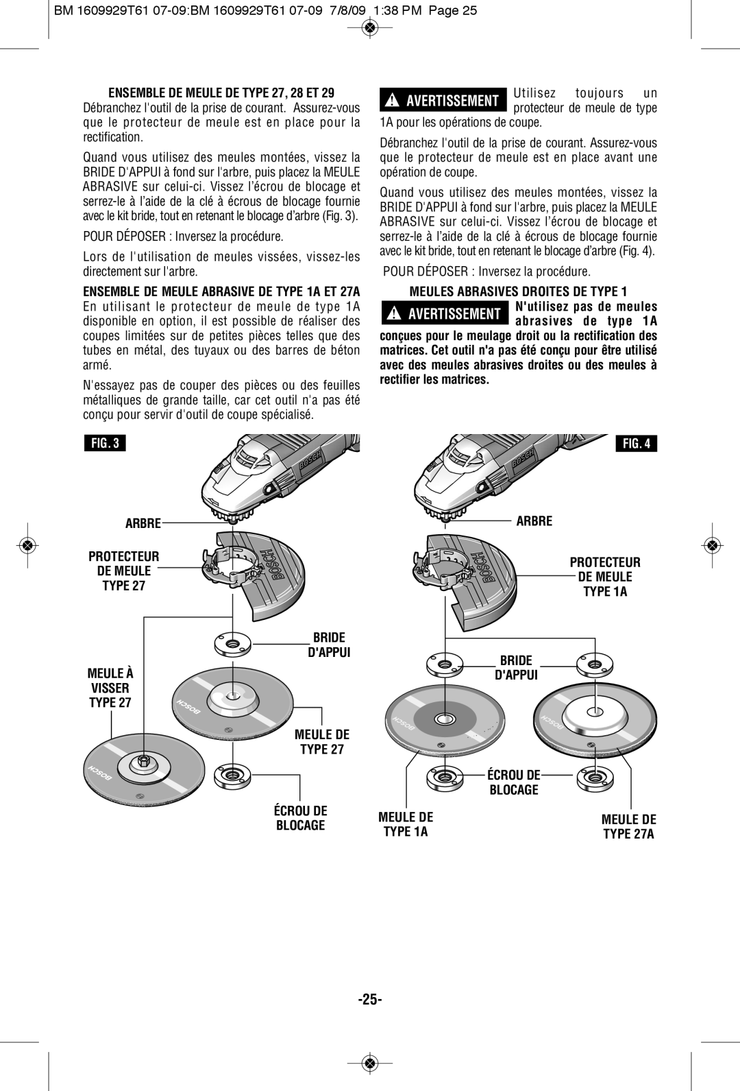 Bosch Power Tools 1974-8, 1994-6 Ensemble DE Meule DE Type 27, 28 ET, Pour Déposer Inversez la procédure, Écrou DE Blocage 