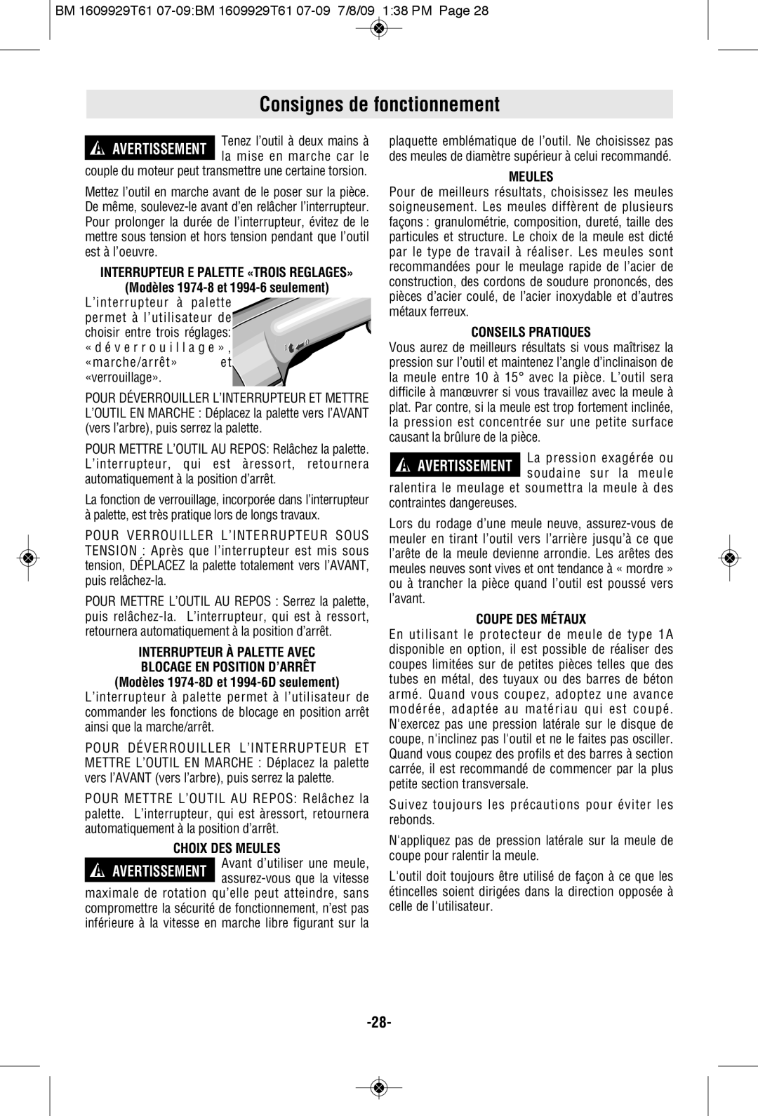 Bosch Power Tools 1994-6D, 1974-8D manual Consignes de fonctionnement 