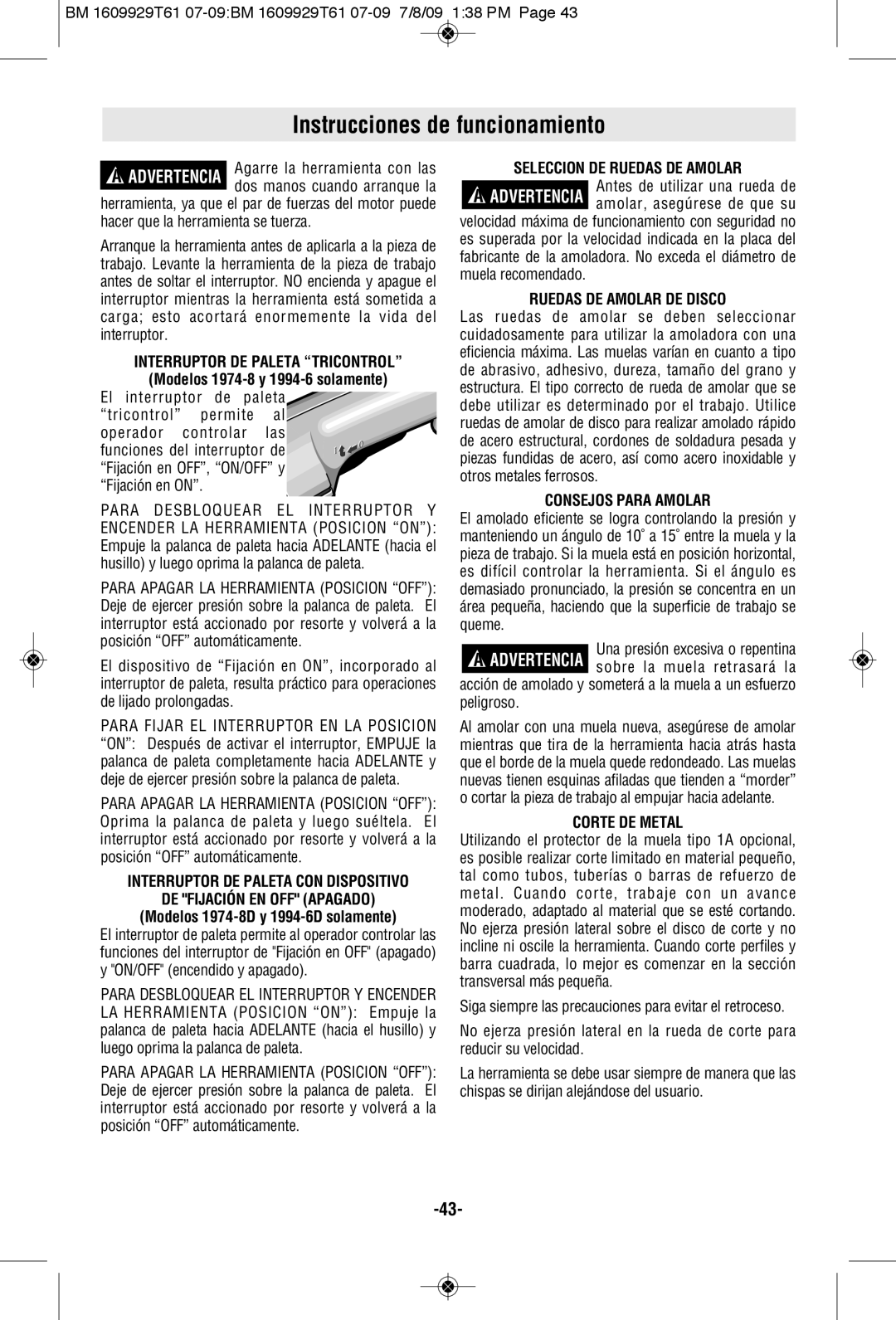 Bosch Power Tools 1974-8D, 1994-6D manual Instrucciones de funcionamiento 