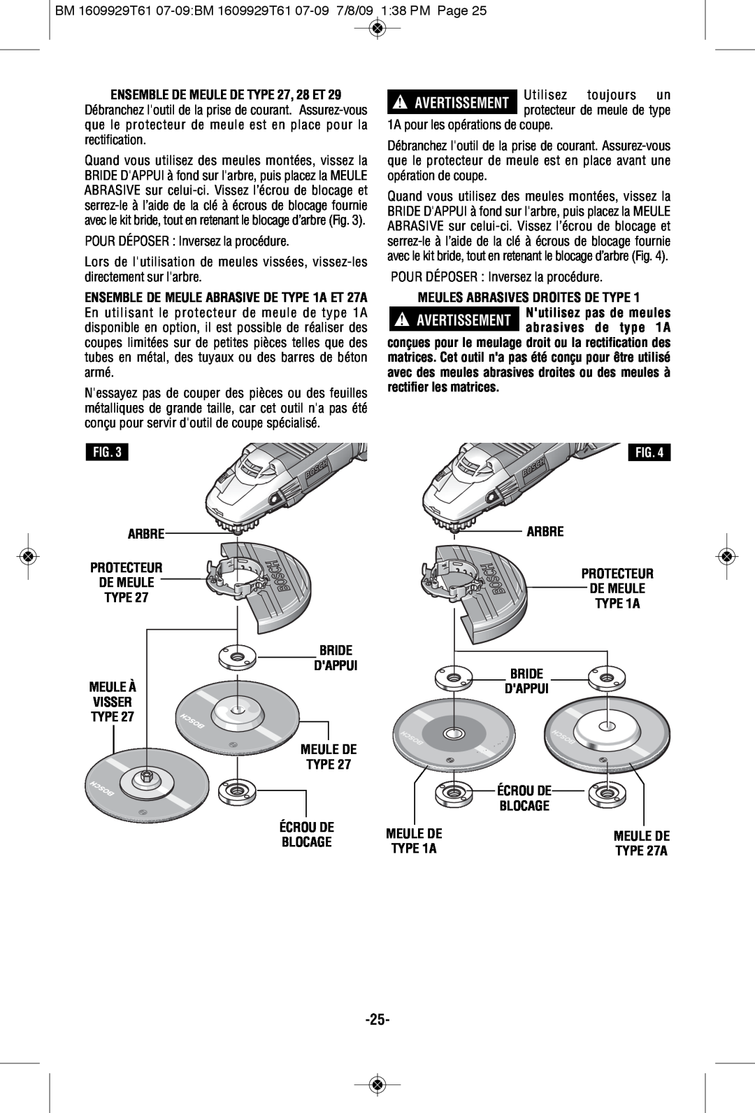 Bosch Power Tools 1974-8 ENSEMBLE DE MEULE DE TYPE 27, 28 ET, Utilisez toujours un, Écrou De Blocage, Arbre, Avertissement 