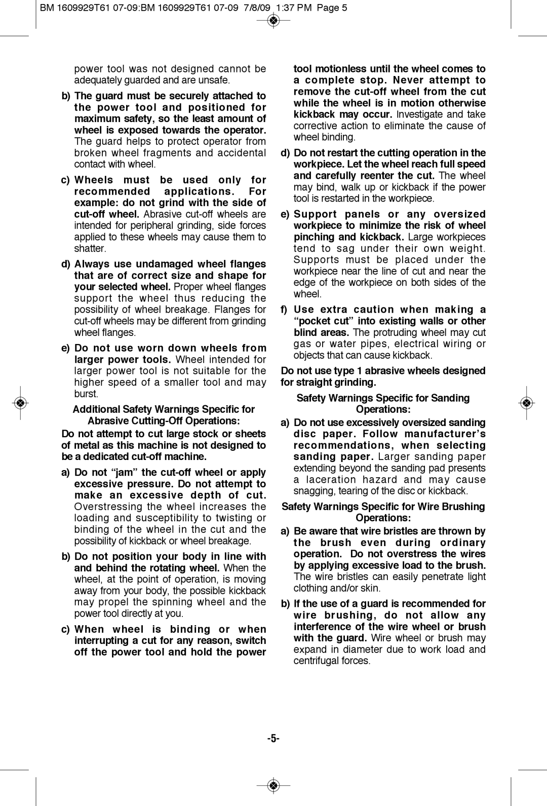 Bosch Power Tools 1974-8, 1994-6 Additional Safety Warnings Specific for, Safety Warnings Specific for Sanding Operations 