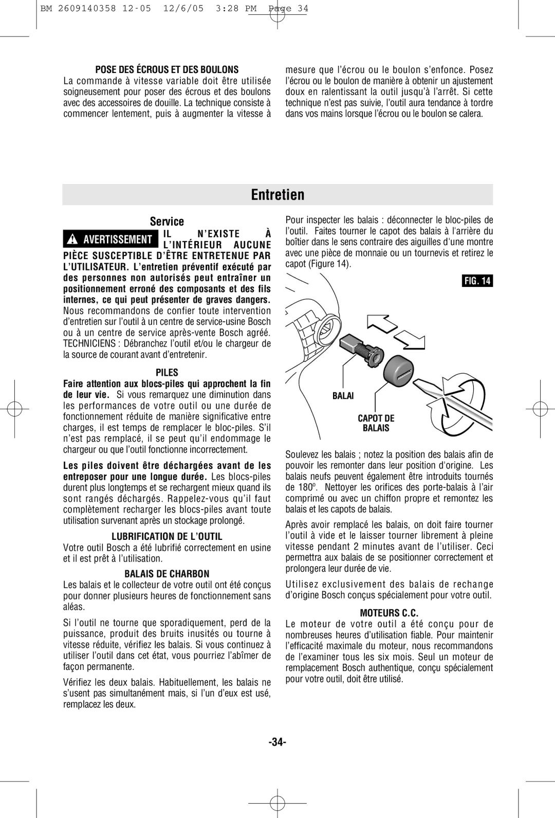 Bosch Power Tools 23618, 23609, 22612, 23614, 22614, 23612, 22618 manual Entretien 