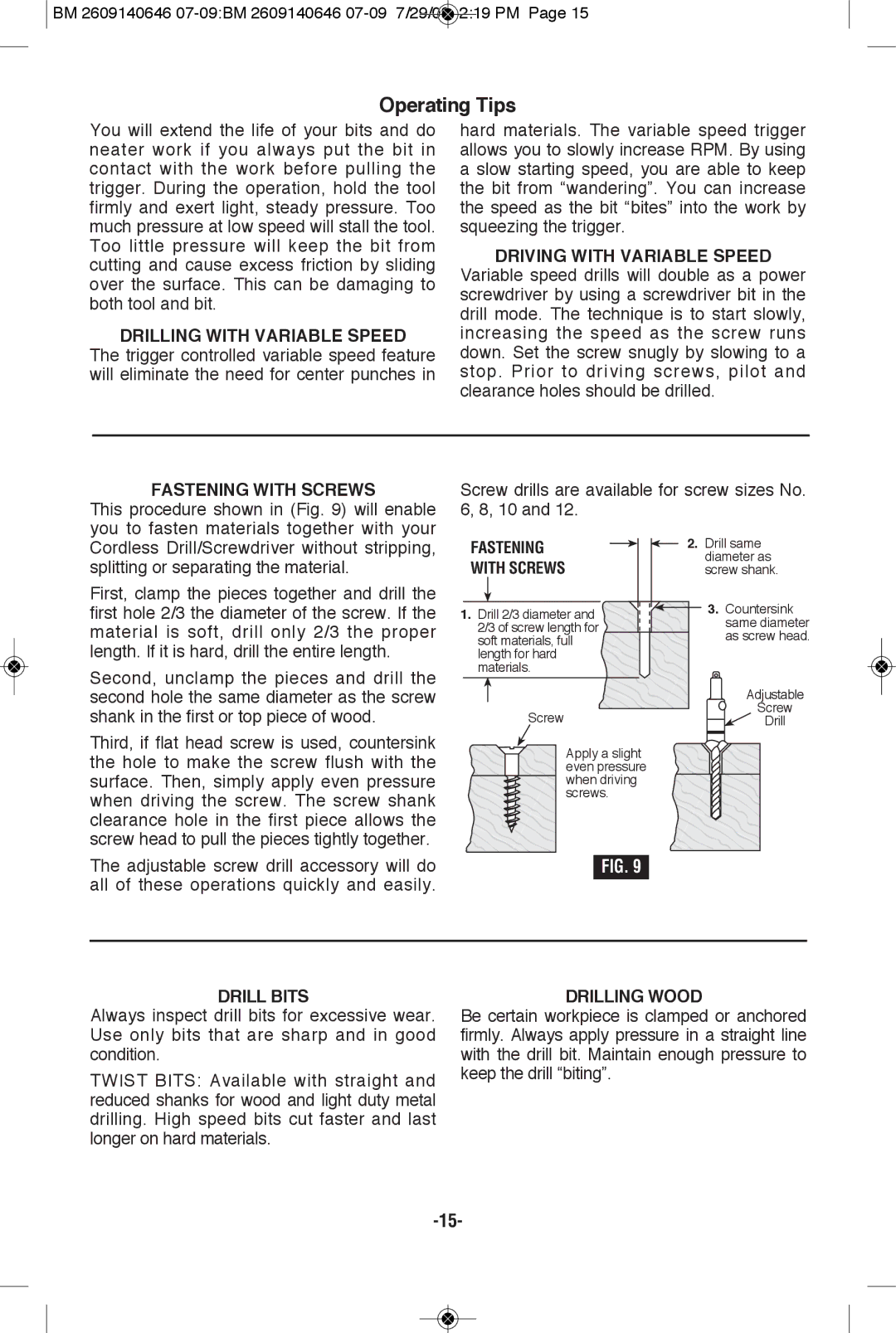 Bosch Power Tools 26618-01, 26618BL manual Operating Tips 