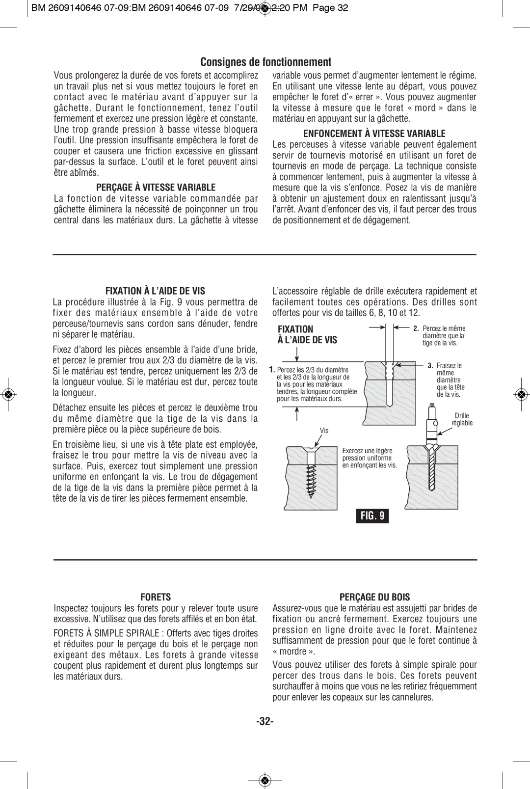 Bosch Power Tools 26618-01, 26618BL manual Consignes de fonctionnement 