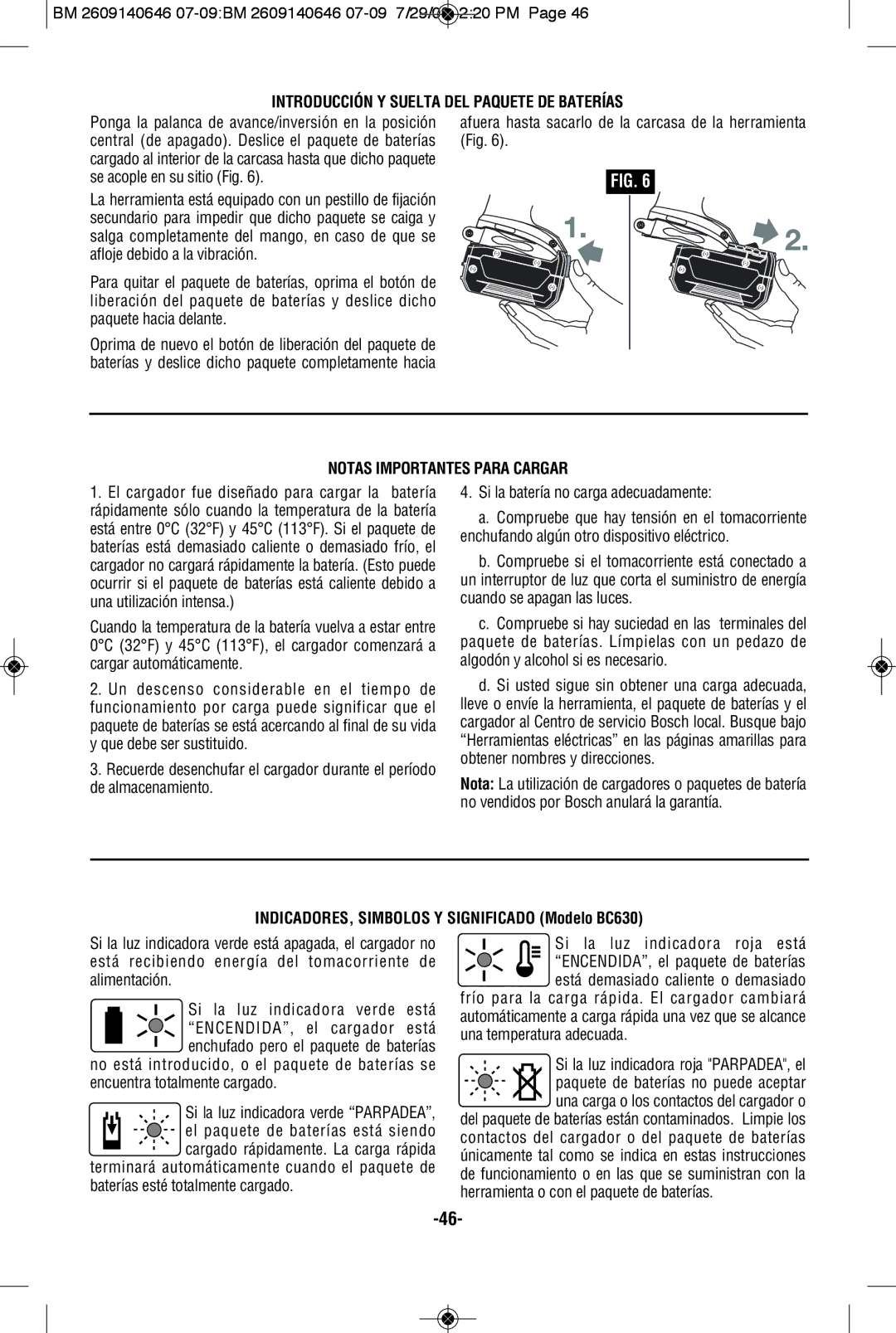 Bosch Power Tools 26618BL, 26618-01 manual Introducción Y Suelta DEL Paquete DE Baterías, Notas Importantes Para Cargar 