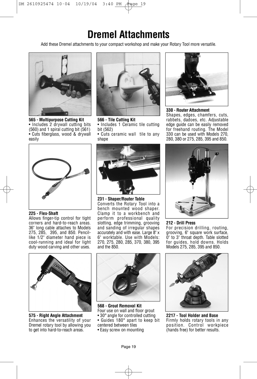 Bosch Power Tools 275T6, 285T6, 395T6 owner manual Dremel Attachments 