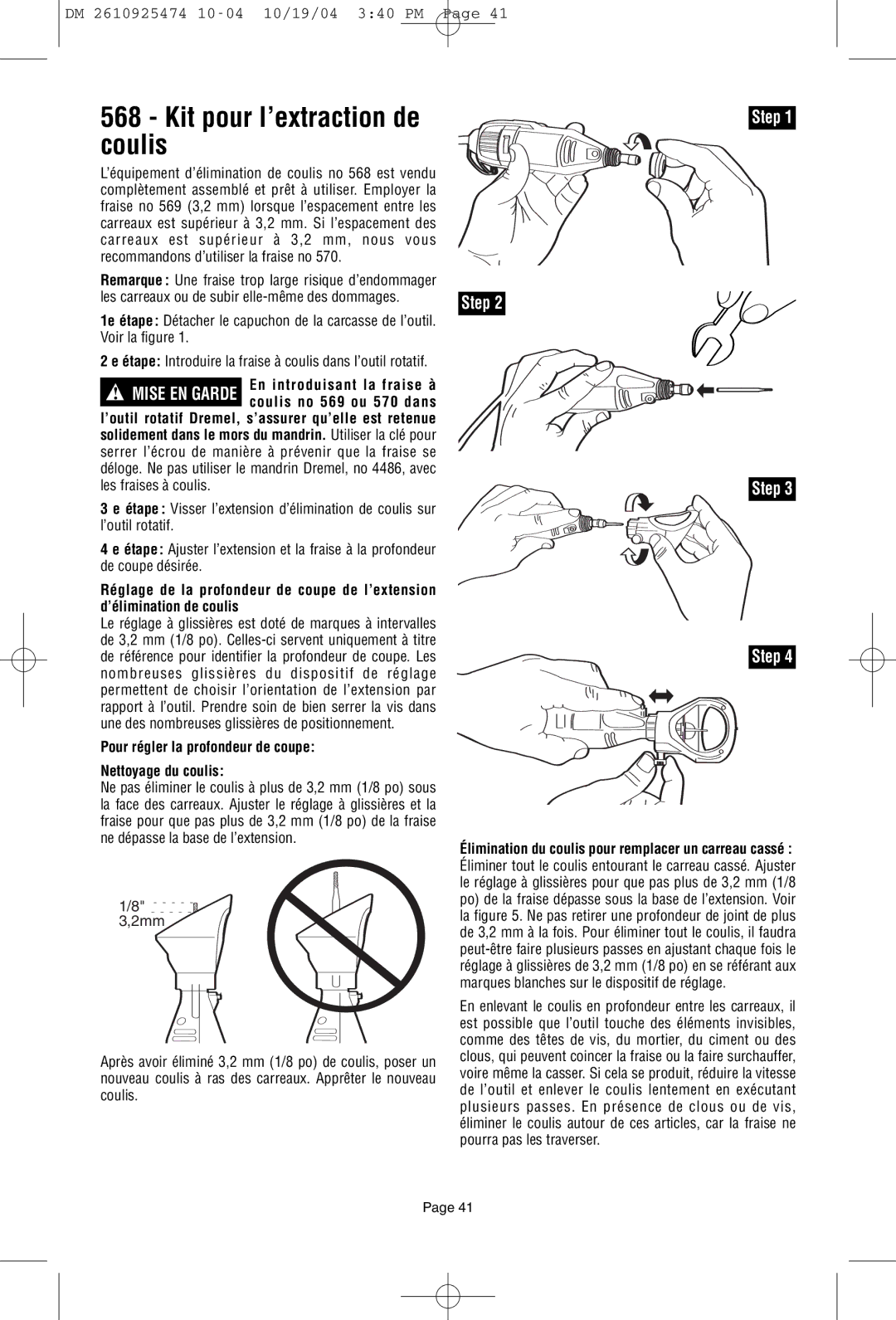 Bosch Power Tools 275T6, 285T6, 395T6 owner manual Kit pour l’extraction de coulis 