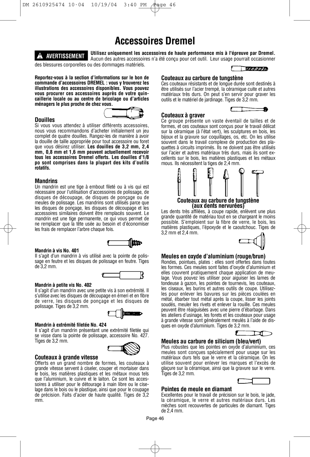 Bosch Power Tools 275T6, 285T6, 395T6 Douilles, Mandrins, Couteaux à grande vitesse, Couteaux au carbure de tungstène 