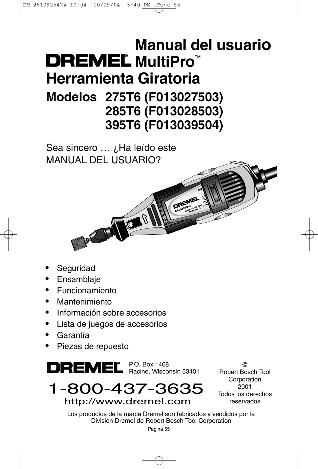 Bosch Power Tools 275T6, 285T6, 395T6 owner manual Manual del usuario MultiPro Herramienta Giratoria 