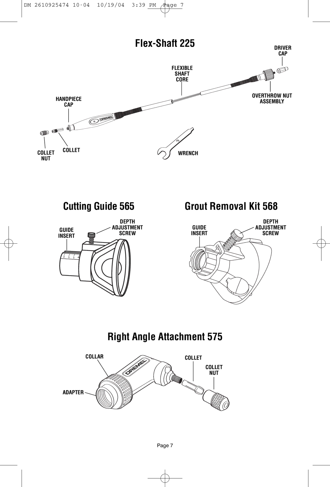 Bosch Power Tools 275T6, 285T6, 395T6 owner manual Flex-Shaft, Cutting Guide, Right Angle Attachment 