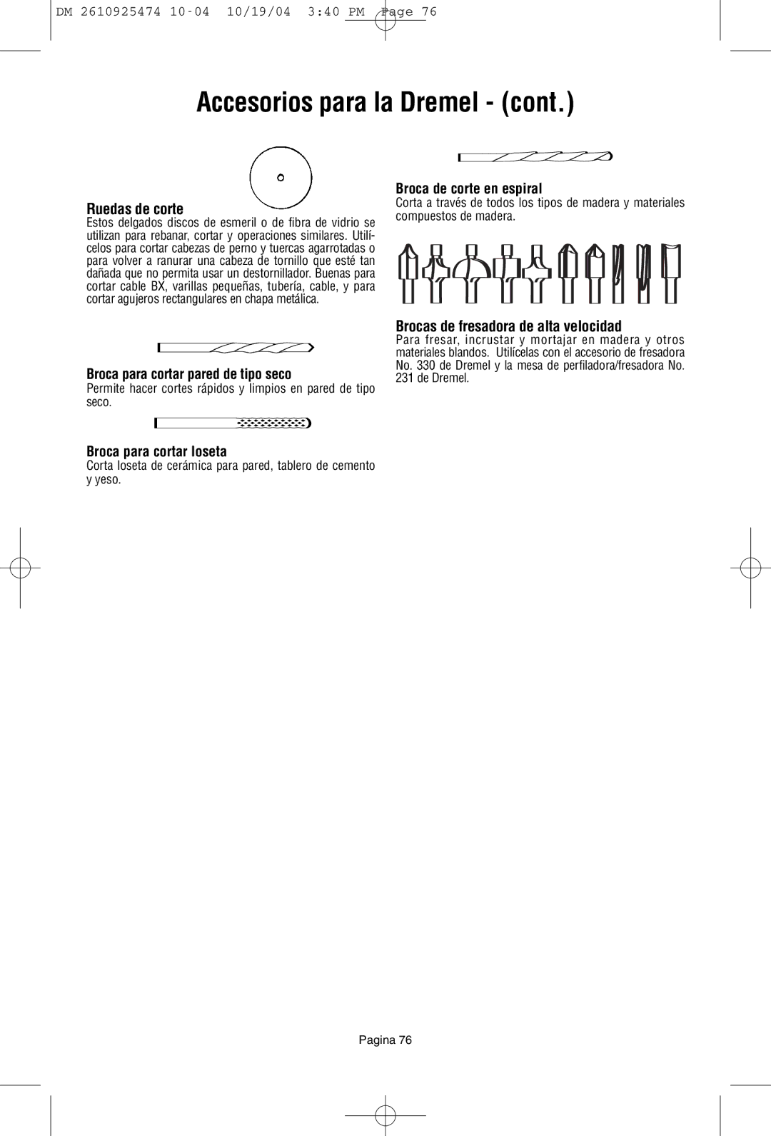 Bosch Power Tools 275T6, 285T6, 395T6 Ruedas de corte, Brocas de fresadora de alta velocidad, Broca de corte en espiral 