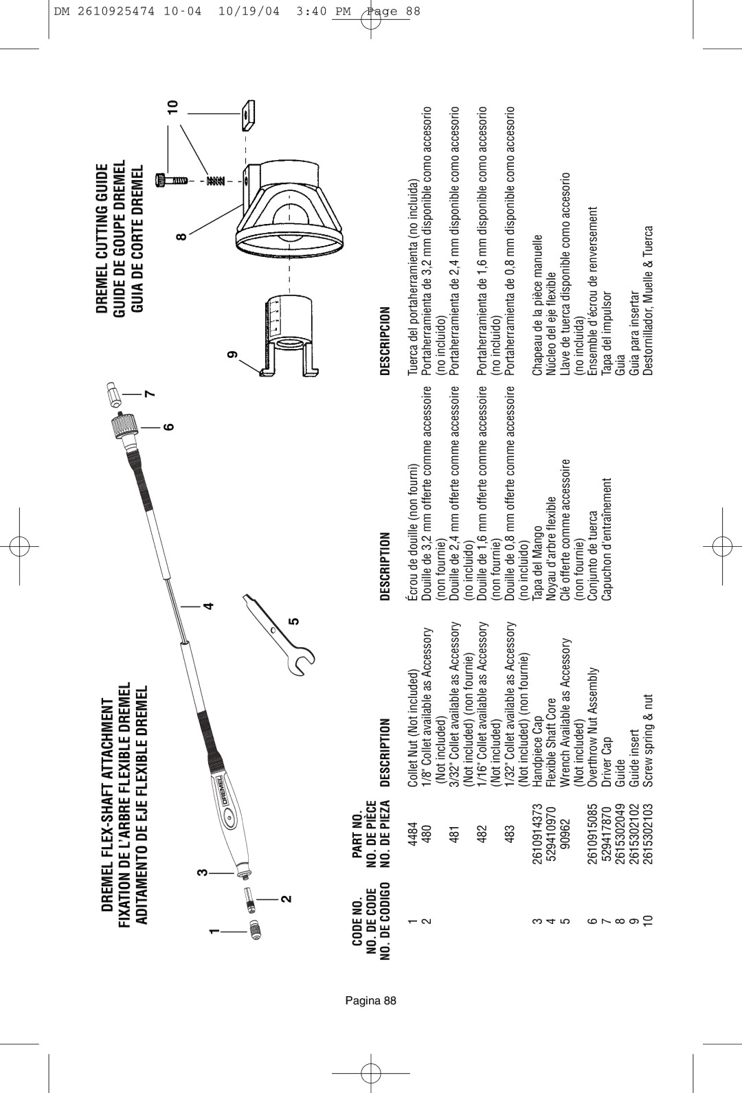 Bosch Power Tools 275T6, 285T6, 395T6 owner manual Dremel Cutting Guide, Description Descripcion 