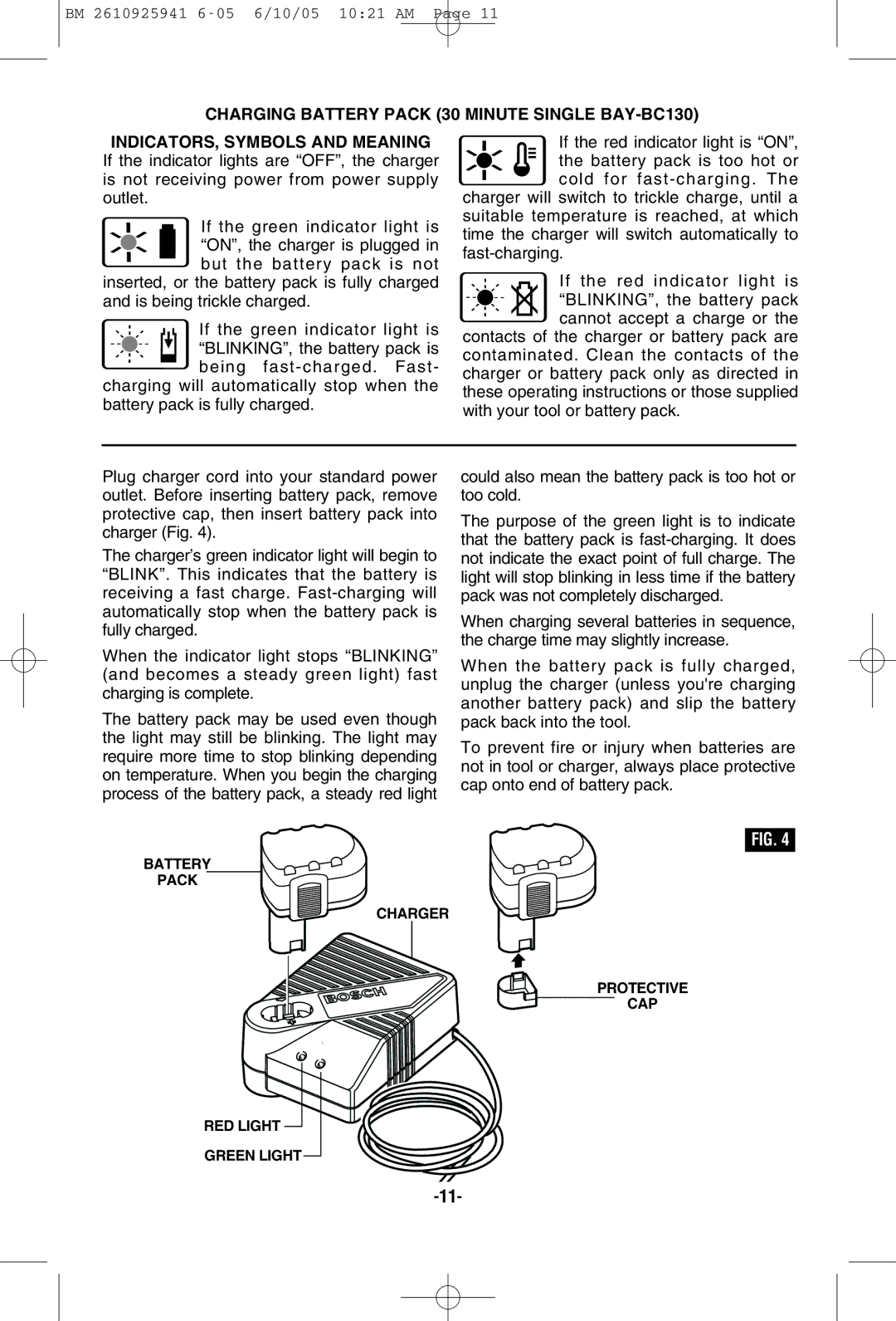 Bosch Power Tools 32614-2G, 32618, 32612, 32609 manual Charging Battery Pack 30 Minute Single BAY-BC130 