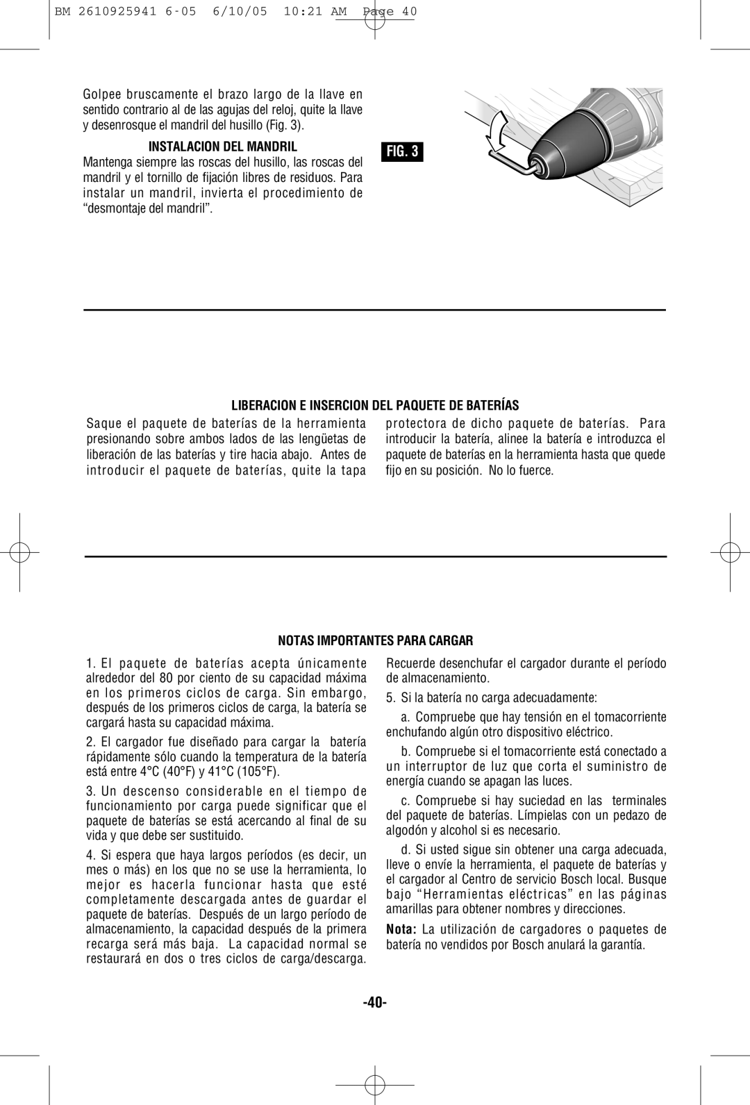 Bosch Power Tools 32618, 32614-2G, 32612, 32609 manual Instalacion DEL Mandril, Liberacion E Insercion DEL Paquete DE Baterías 