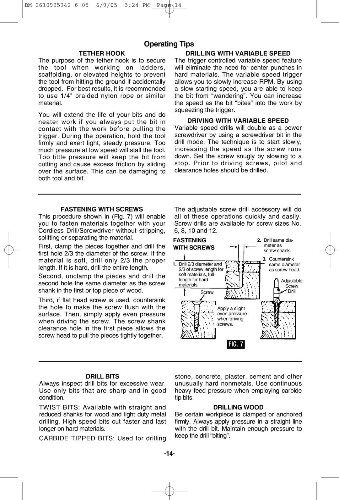 Bosch Power Tools 33614, 33618 manual Operating Tips 