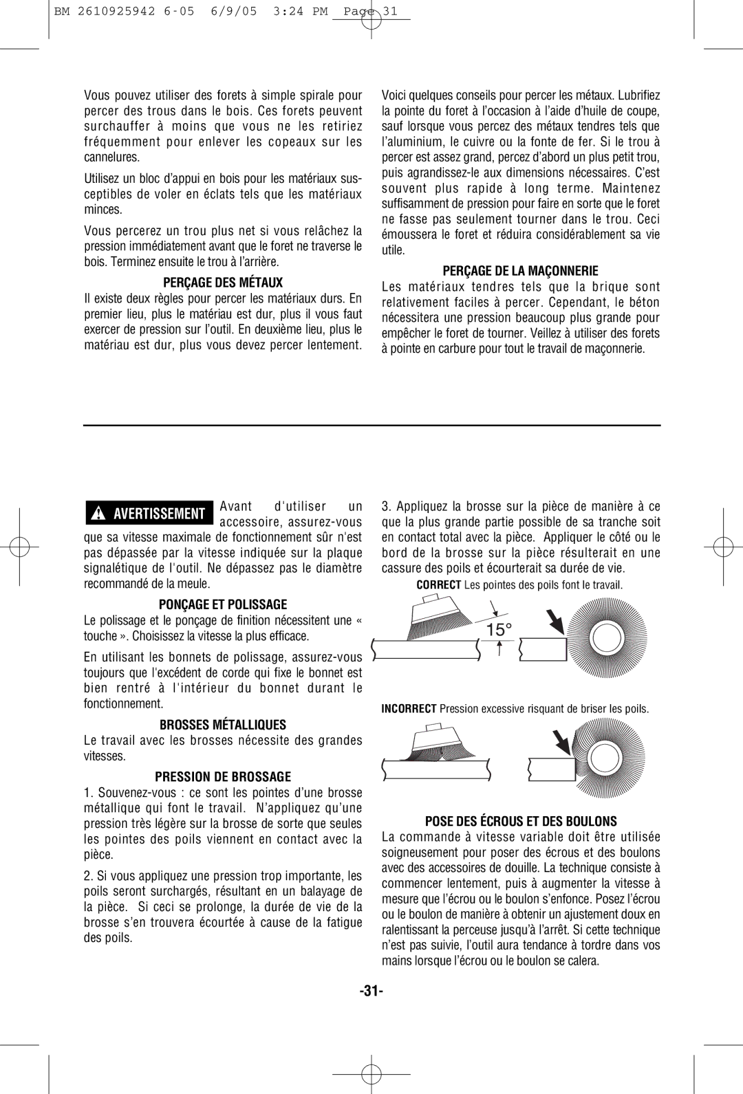 Bosch Power Tools 33618, 33614 Perçage DES Métaux, Perçage DE LA Maçonnerie, Ponçage ET Polissage, Brosses Métalliques 