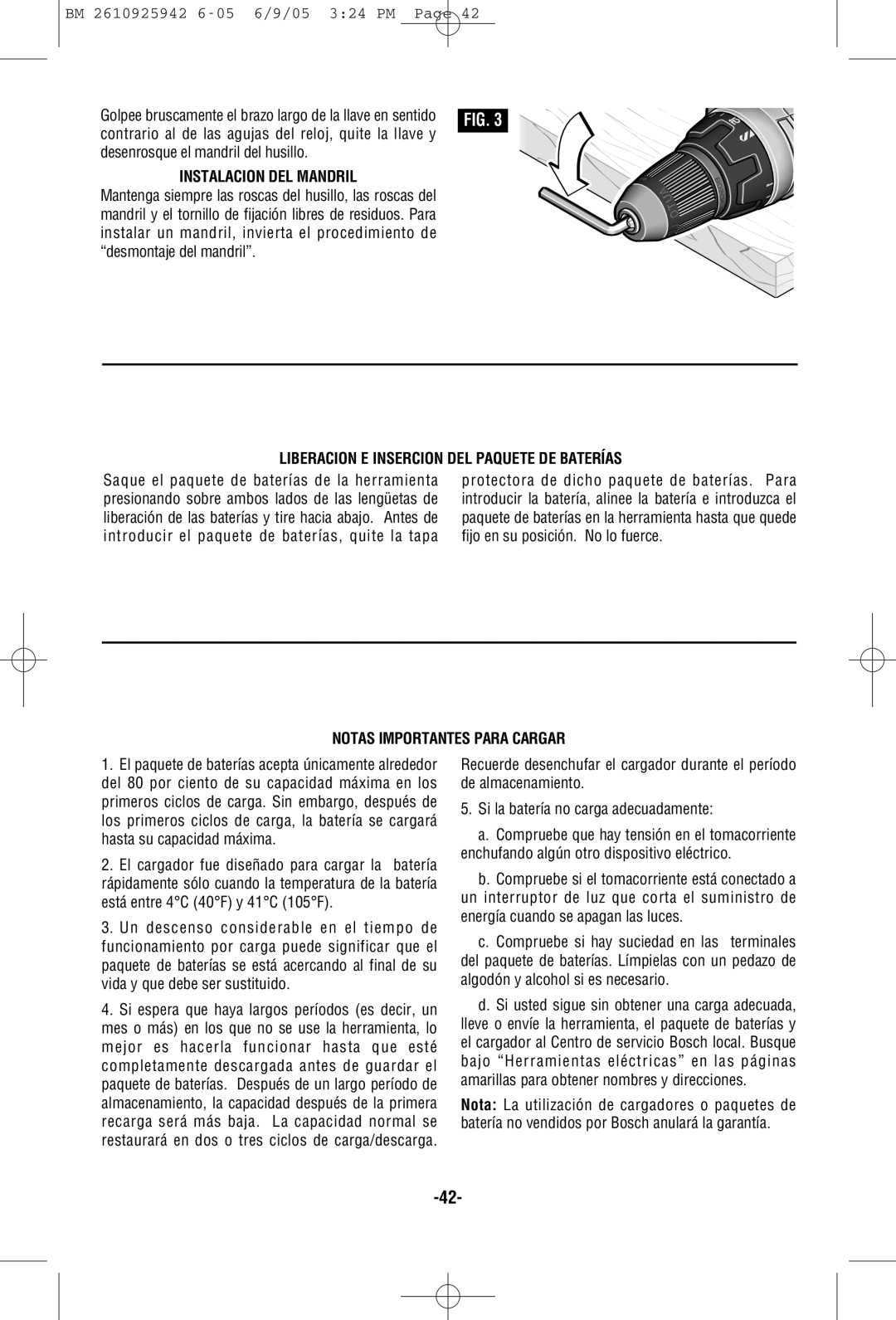 Bosch Power Tools 33614, 33618 manual Instalacion DEL Mandril, Liberacion E Insercion DEL Paquete DE Baterías 