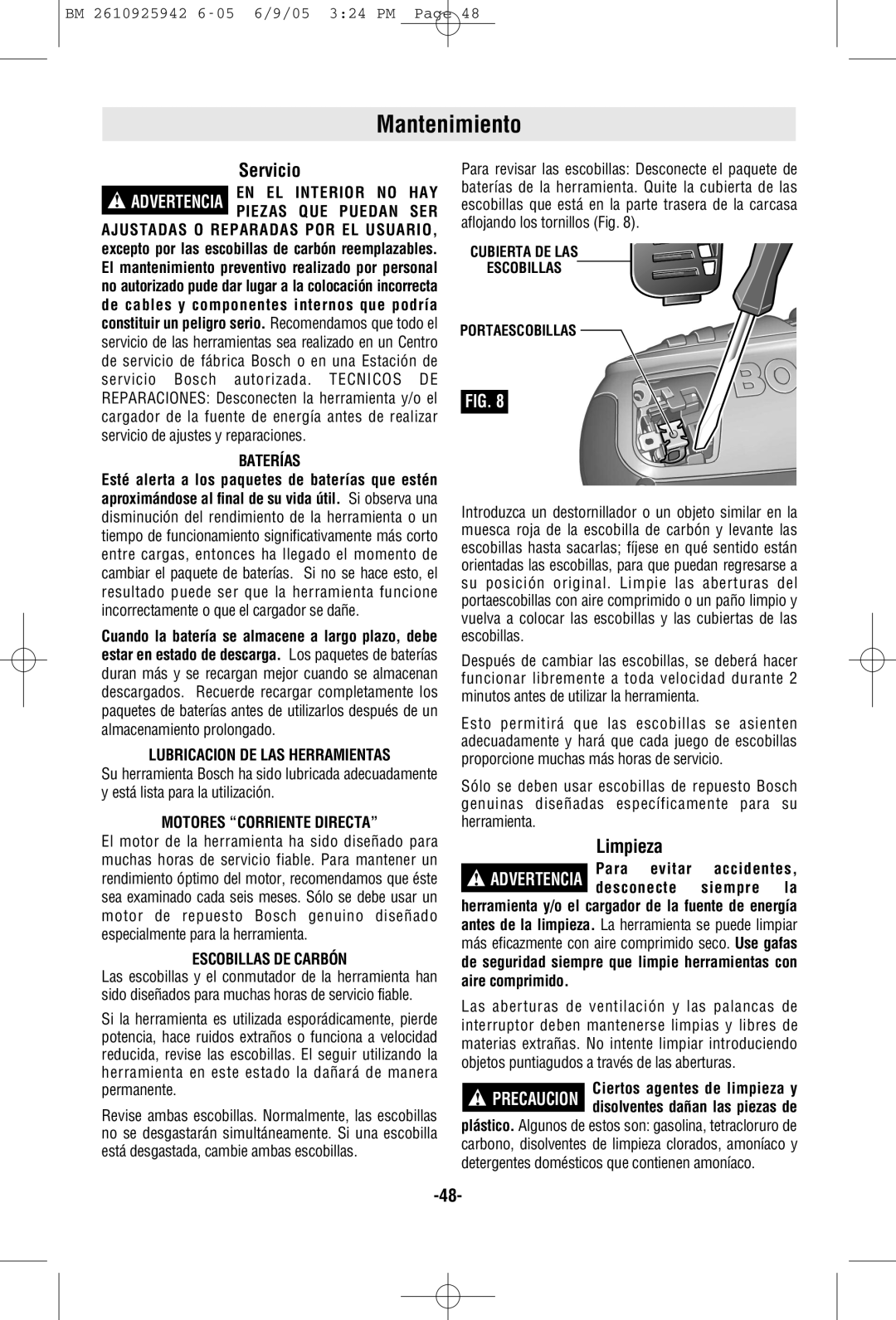 Bosch Power Tools 33614, 33618 manual Mantenimiento, Servicio, Limpieza 