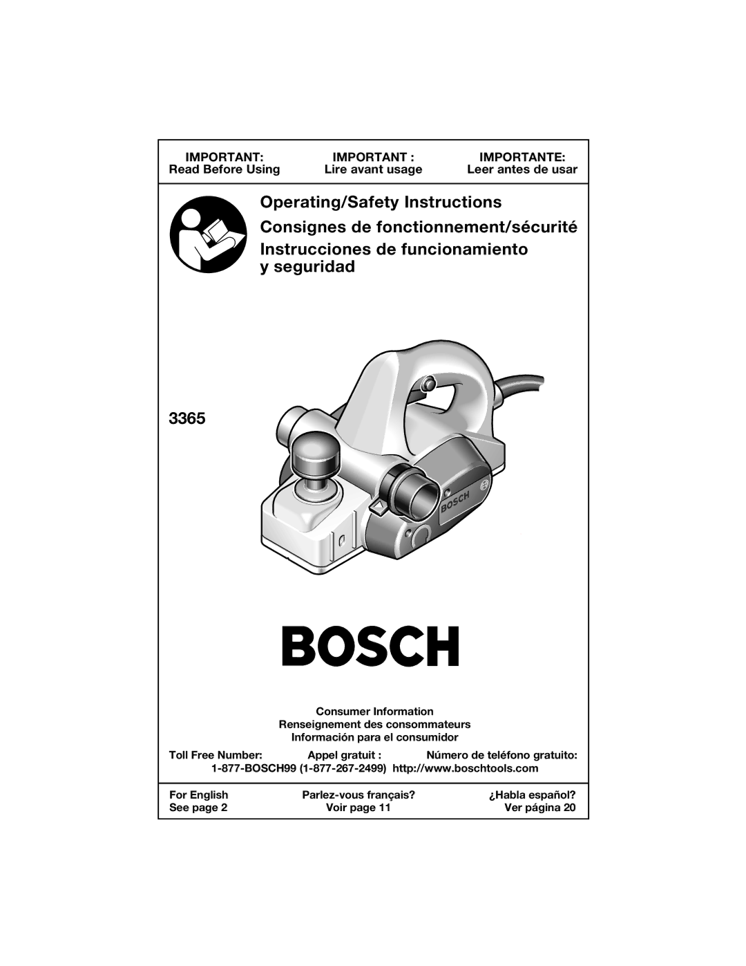 Bosch Power Tools 3365 manual Importante 