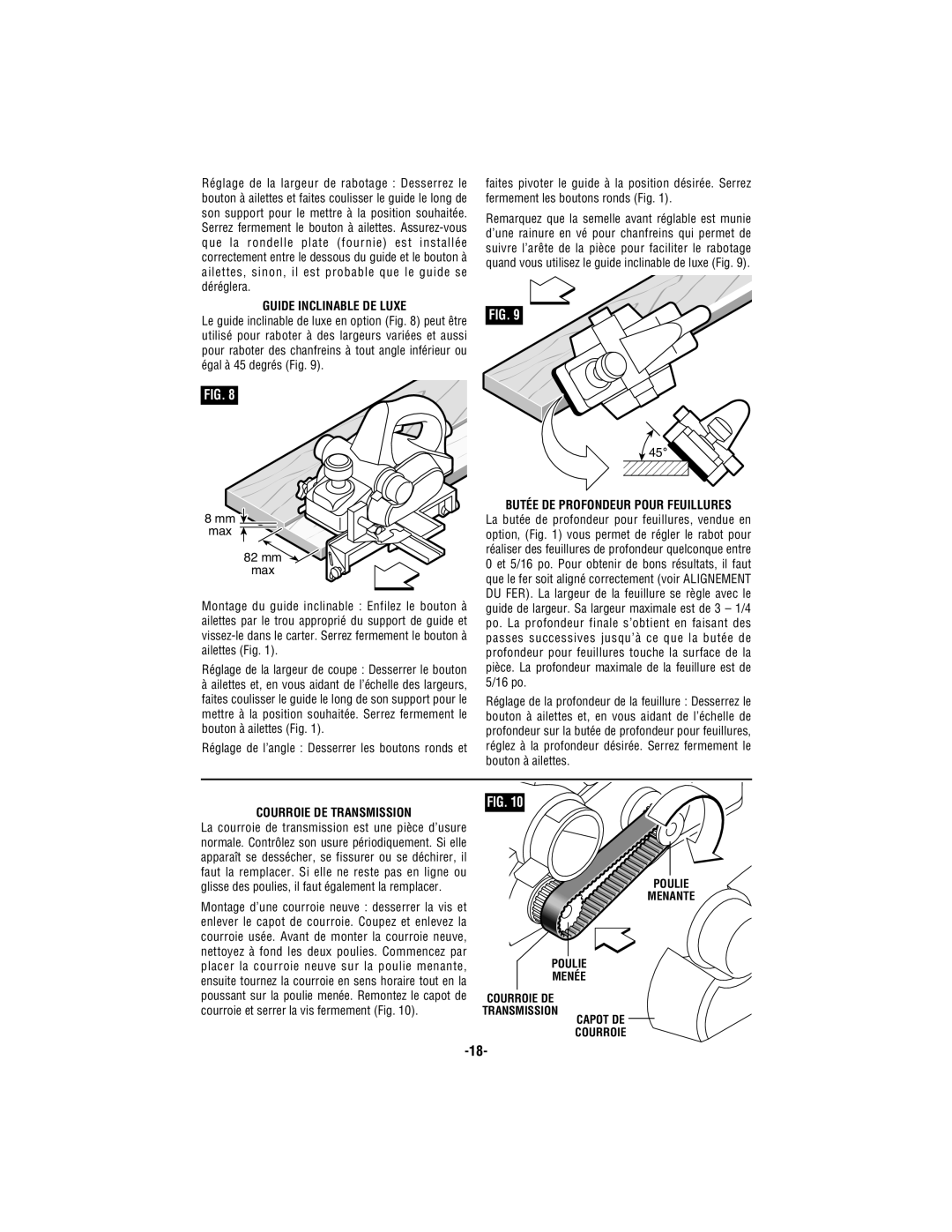 Bosch Power Tools 3365 manual Guide Inclinable DE Luxe, Butée DE Profondeur Pour Feuillures, Courroie DE Transmission 