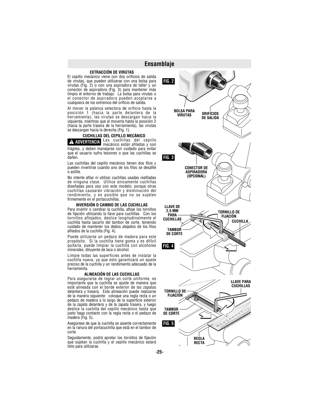 Bosch Power Tools 3365 Ensamblaje, Extracción DE Virutas, Cuchillas DEL Cepillo Mecánico, Alineación DE LAS Cuchillas 