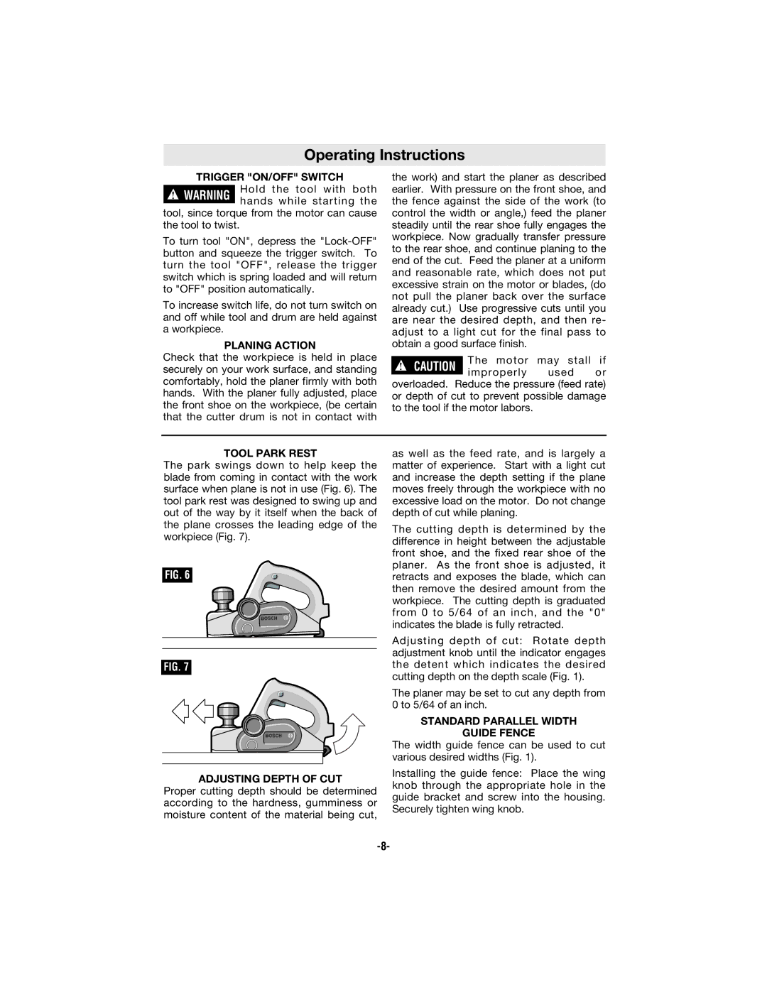 Bosch Power Tools 3365 manual Operating Instructions, Trigger ON/OFF Switch 