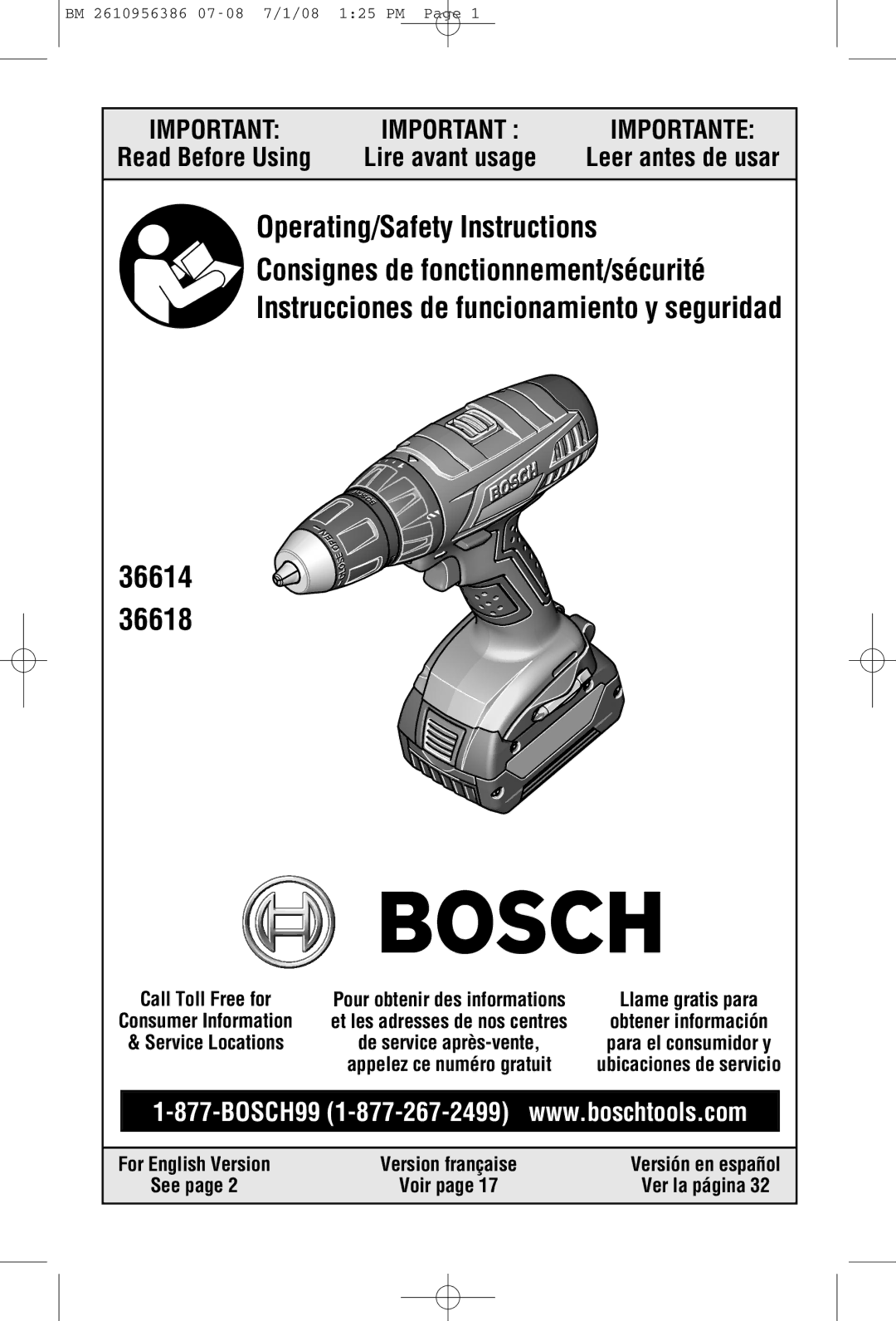 Bosch Power Tools 36618, 36614 manual Read Before Using 