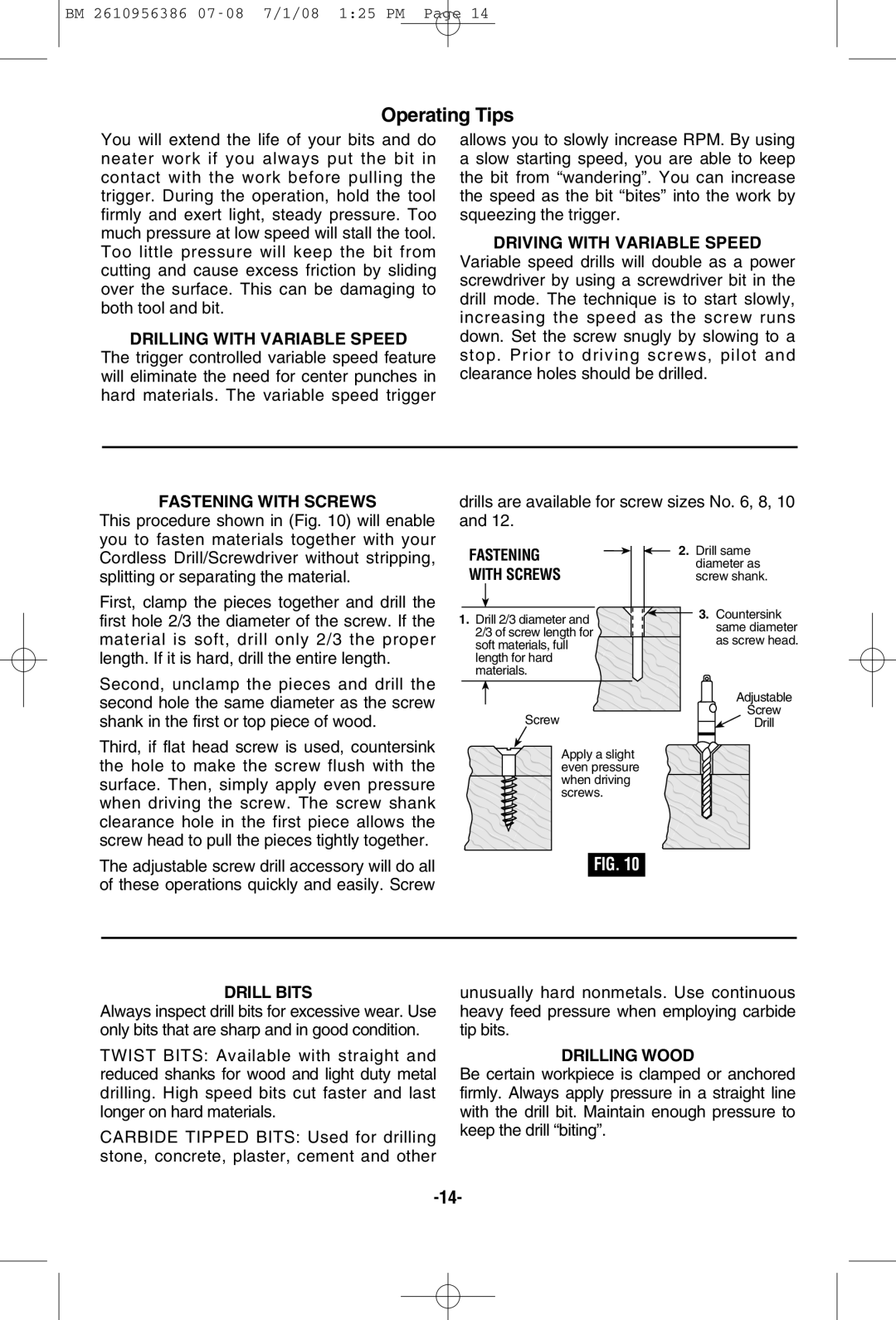 Bosch Power Tools 36614, 36618 manual Operating Tips 