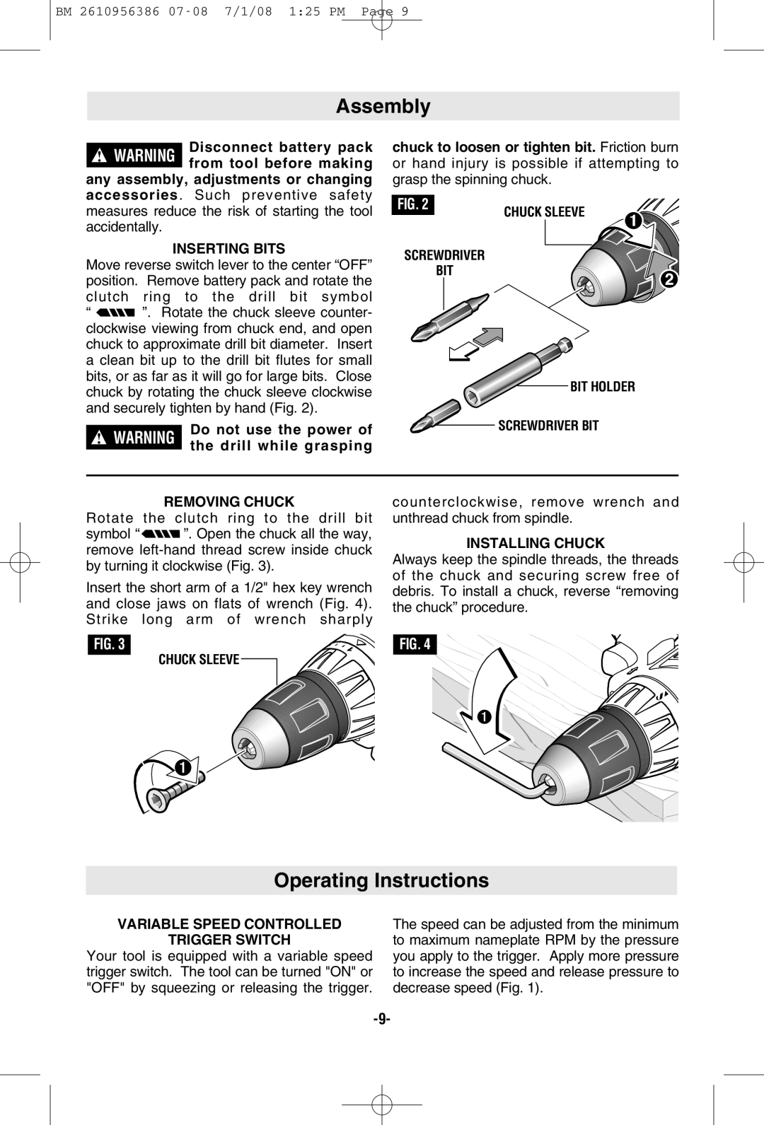 Bosch Power Tools 36618, 36614 manual Assembly, Operating Instructions 