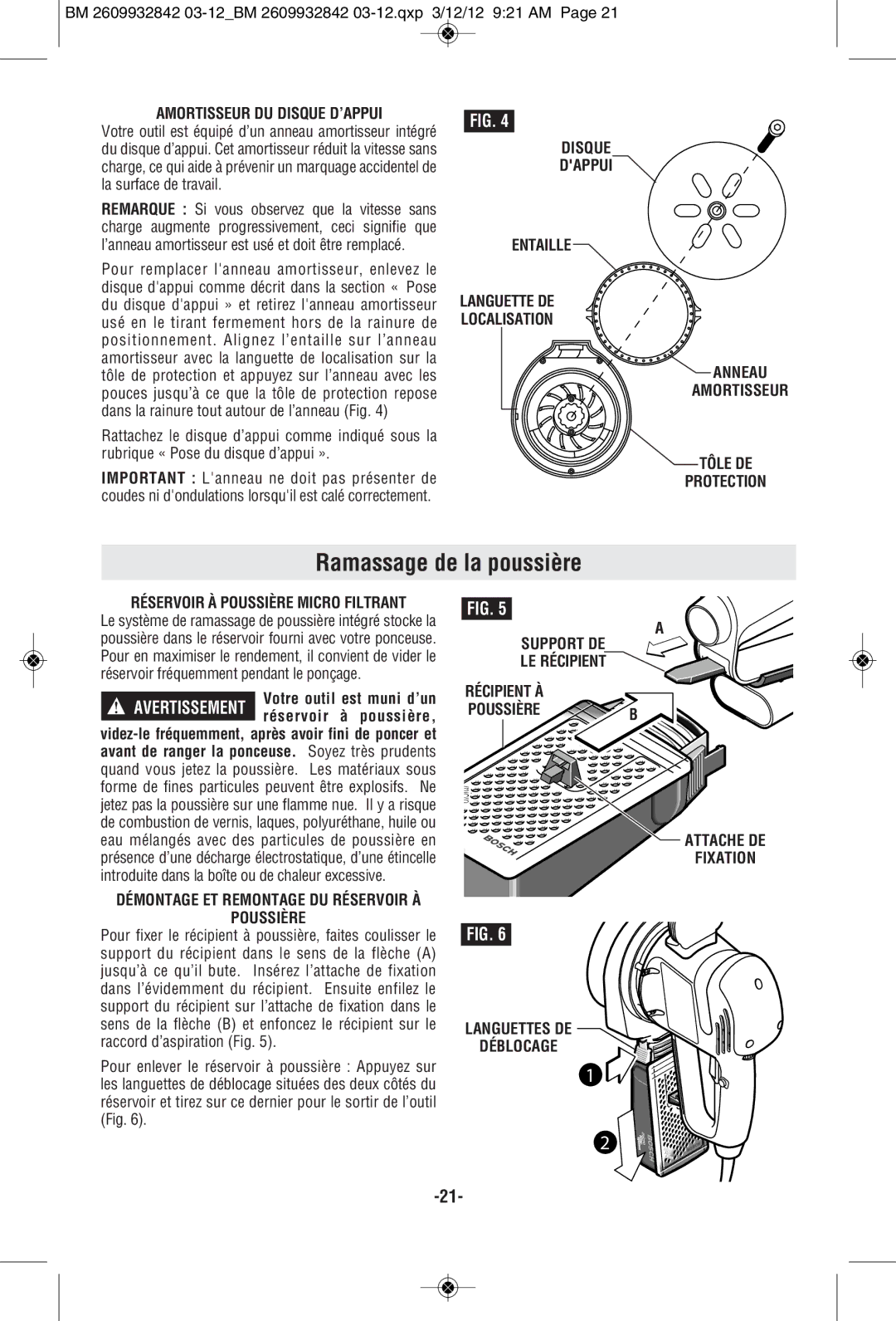 Bosch Power Tools 3727DEVS Ramassage de la poussière, Amortisseur DU Disque D’APPUI, Réservoir À Poussière Micro Filtrant 