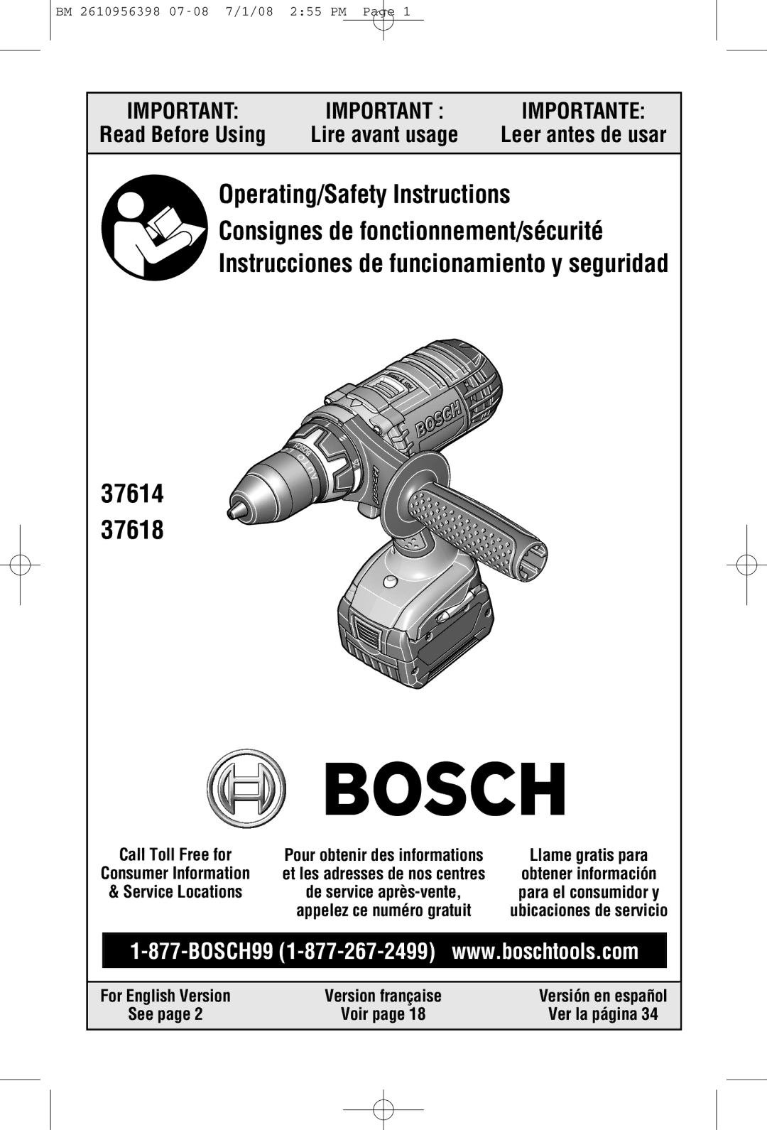 Bosch Power Tools 37618-01, 37614-01 manual Read Before Using 