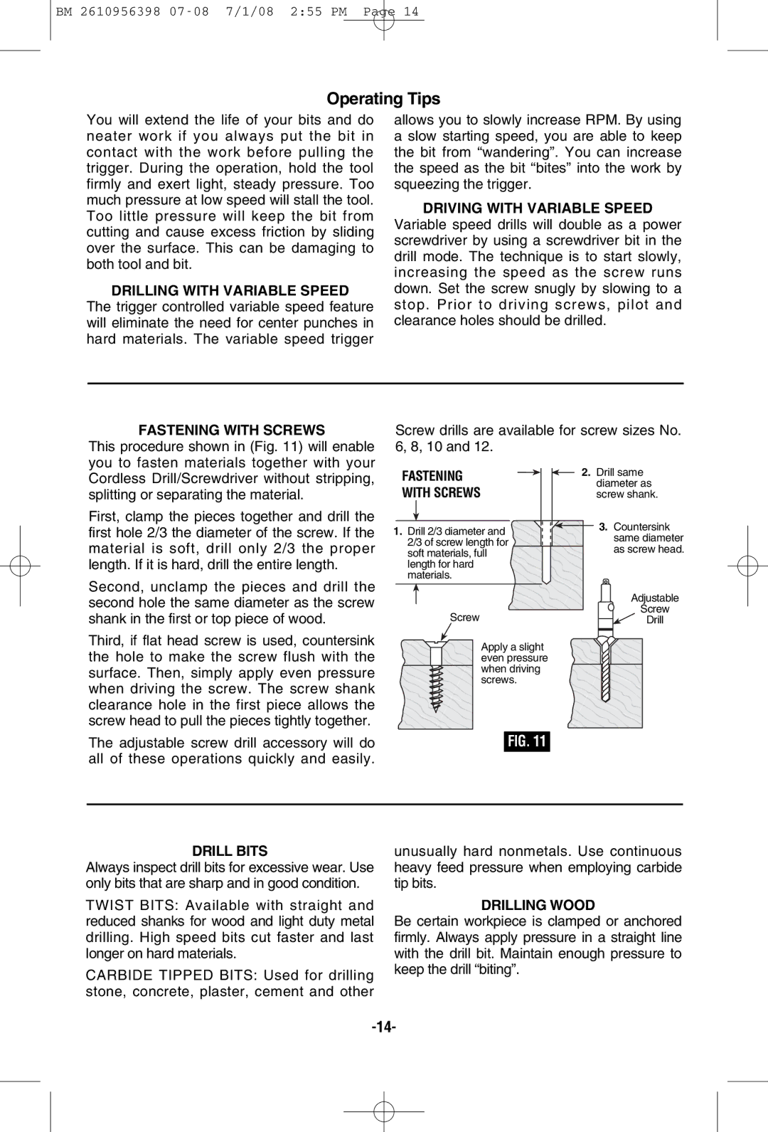 Bosch Power Tools 37618-01, 37614-01 manual Operating Tips 