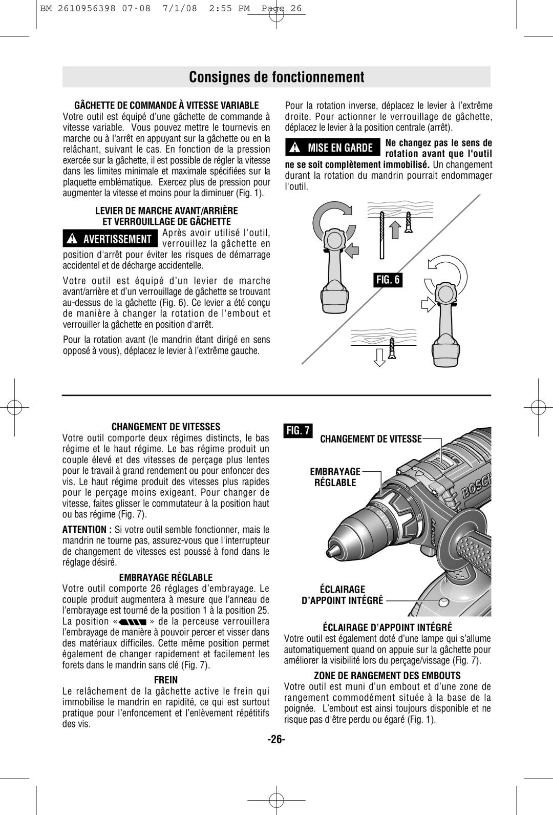 Bosch Power Tools 37618-01, 37614-01 manual Consignes de fonctionnement 