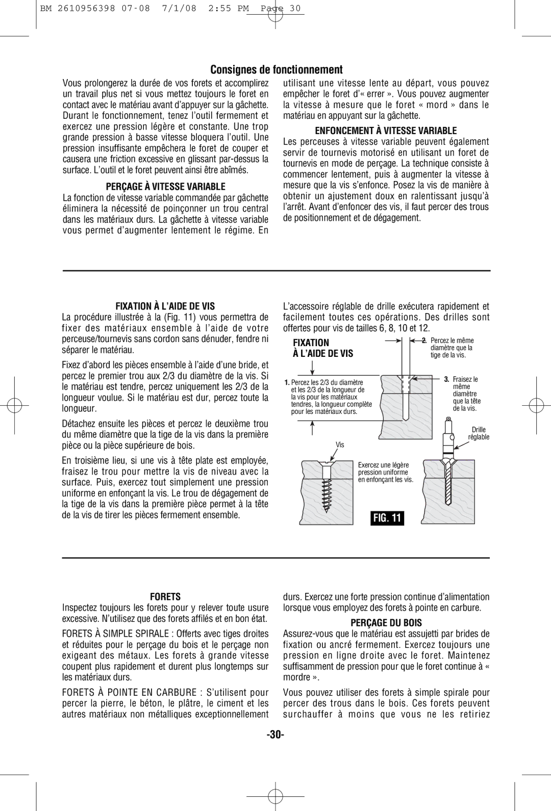 Bosch Power Tools 37618-01, 37614-01 manual Consignes de fonctionnement 