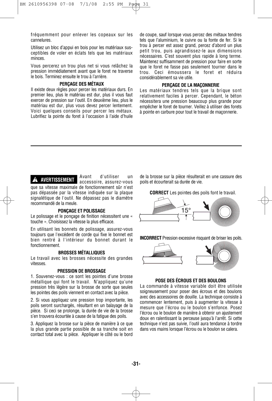 Bosch Power Tools 37614-01, 37618 Perçage DES Métaux, Perçage DE LA Maçonnerie, Ponçage ET Polissage, Brosses Métalliques 