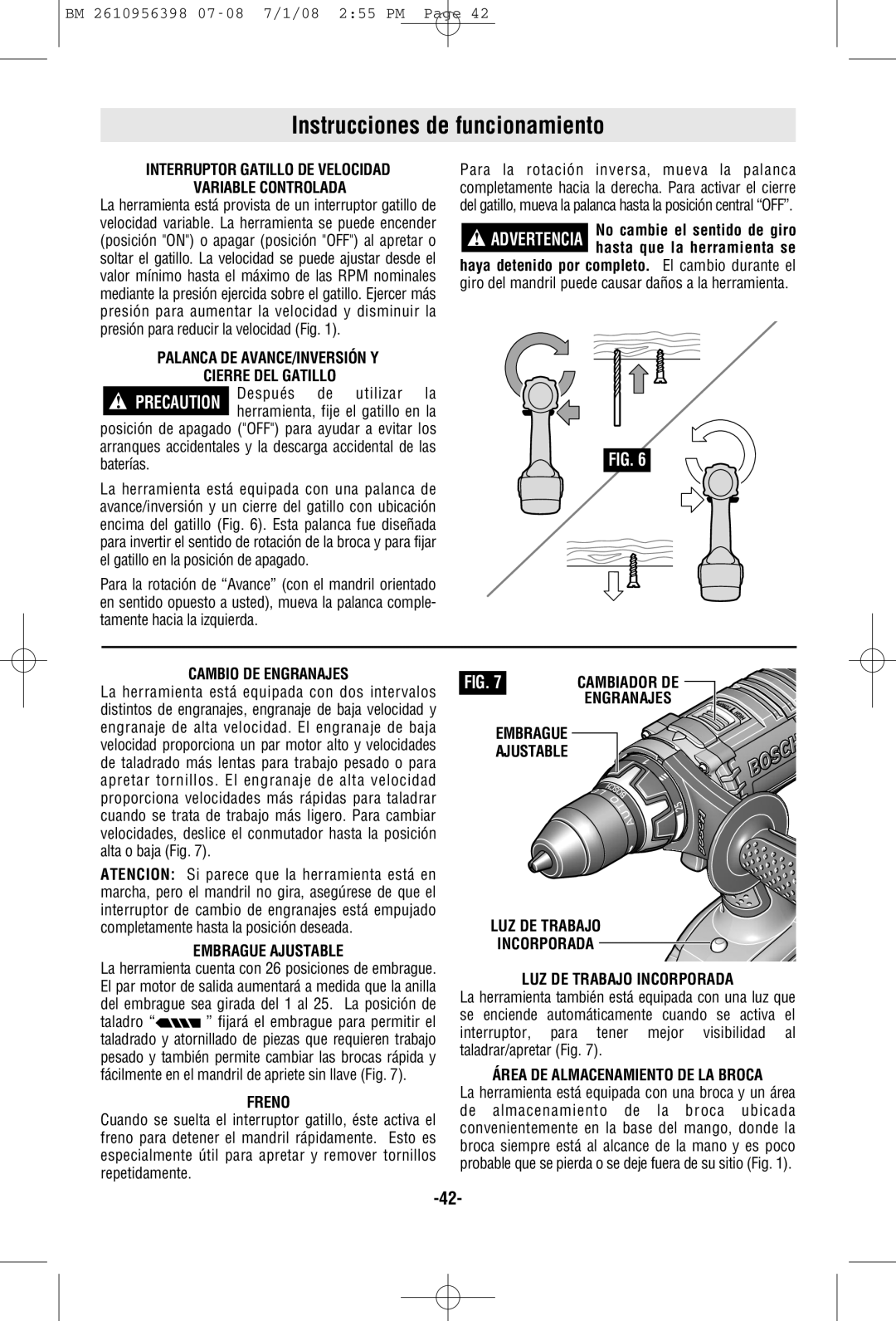 Bosch Power Tools 37618-01, 37614-01 manual Instrucciones de funcionamiento 