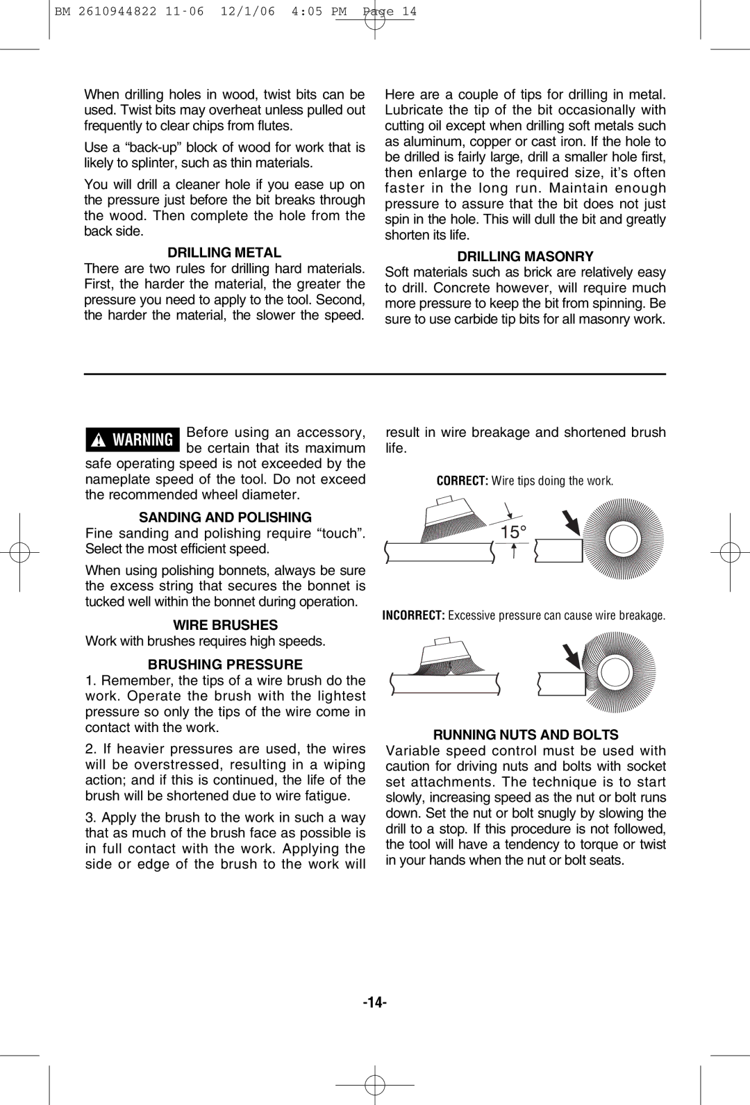 Bosch Power Tools 38636-01 Drilling Metal, Drilling Masonry, Sanding and Polishing, Wire Brushes, Brushing Pressure 