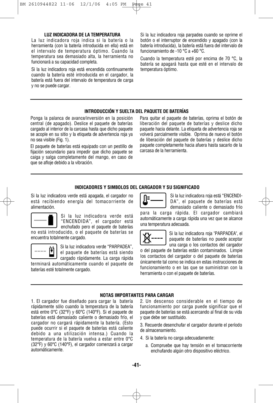 Bosch Power Tools 38636-01 manual LUZ Indicadora DE LA Temperatura, Introducción Y Suelta DEL Paquete DE Baterías 