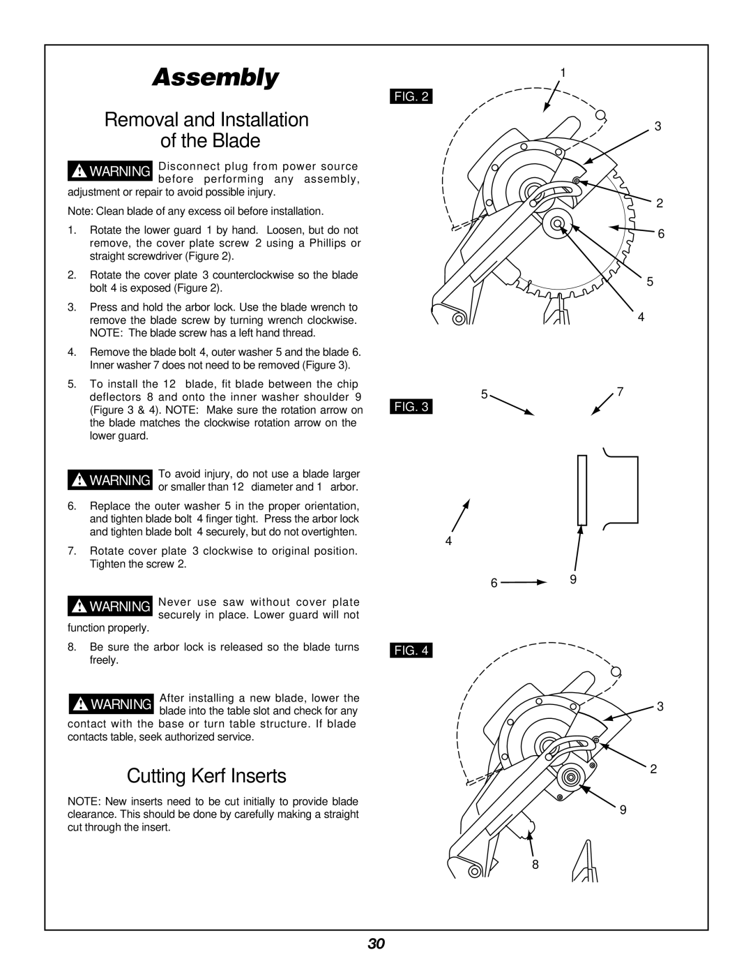 Bosch Power Tools 3912 manual Removal and Installation Blade, Cutting Kerf Inserts 