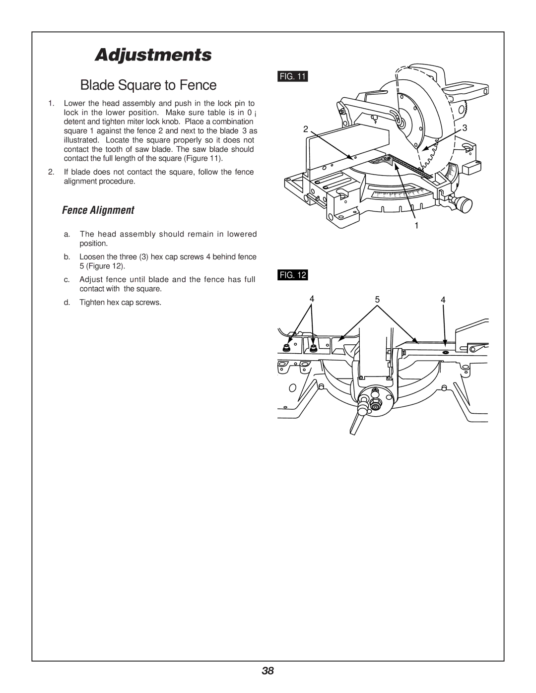 Bosch Power Tools 3912 manual Blade Square to Fence, Fence Alignment 