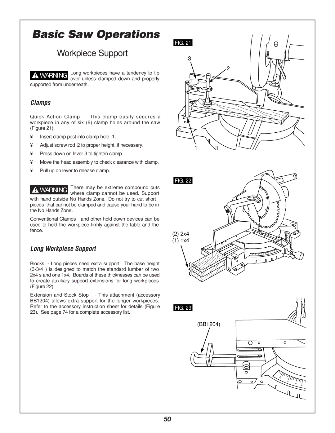 Bosch Power Tools 3912 manual Clamps, Long Workpiece Support 